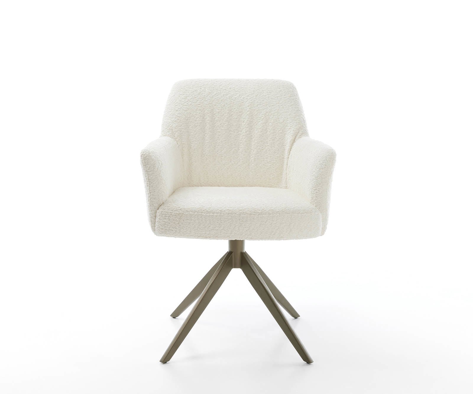 Chaise-pivotante Xana-Flex avec accoudoirs bouclé blanc pied croisé large aspect titane pivotement sur 360° ressorts ensachés 1 Chaise-pivotante Xana-Flex avec accoudoirs bouclé blanc pied croisé large aspect titane pivotement sur 360° ressorts ensachés 1