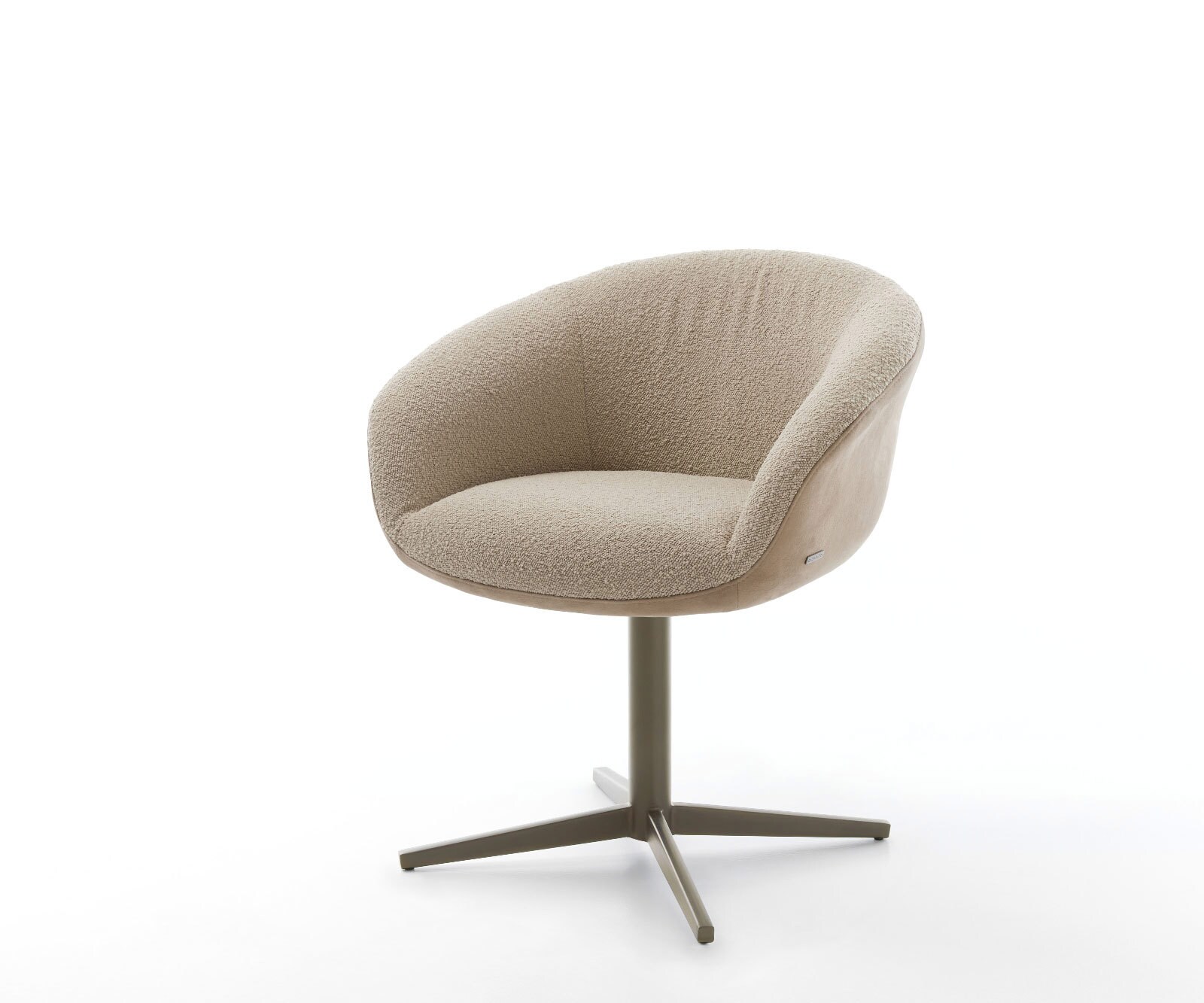 Chaise-pivotante Vinka-Flex avec accoudoirs tissu mixte couleur boue pied de chaise 4 branches aspect titane pivotement sur 360° ressorts ensachés