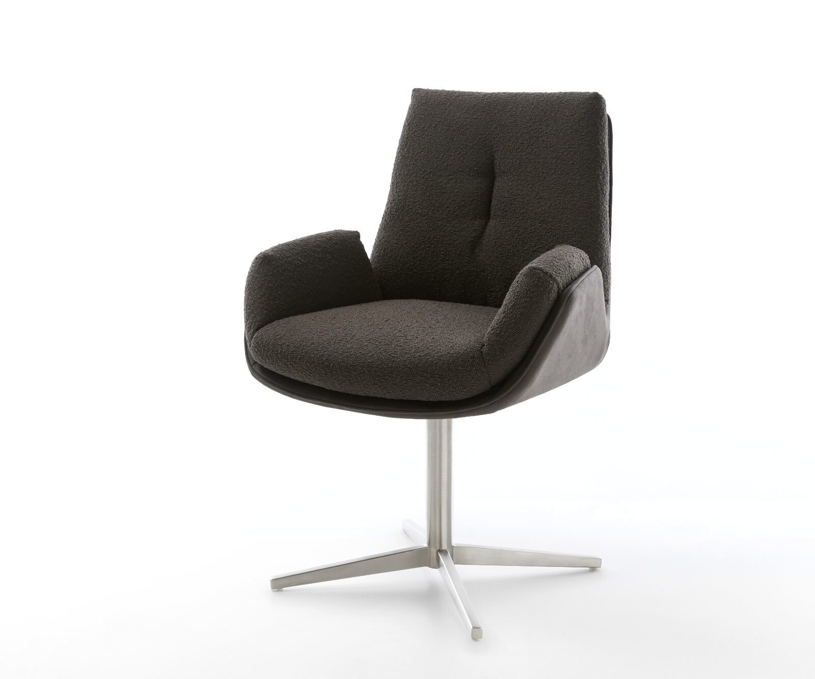 Chaise-pivotante Clea-Flex tissu mixte noir pied de chaise 4 branches acier inoxydable brossé pivotement sur 360°