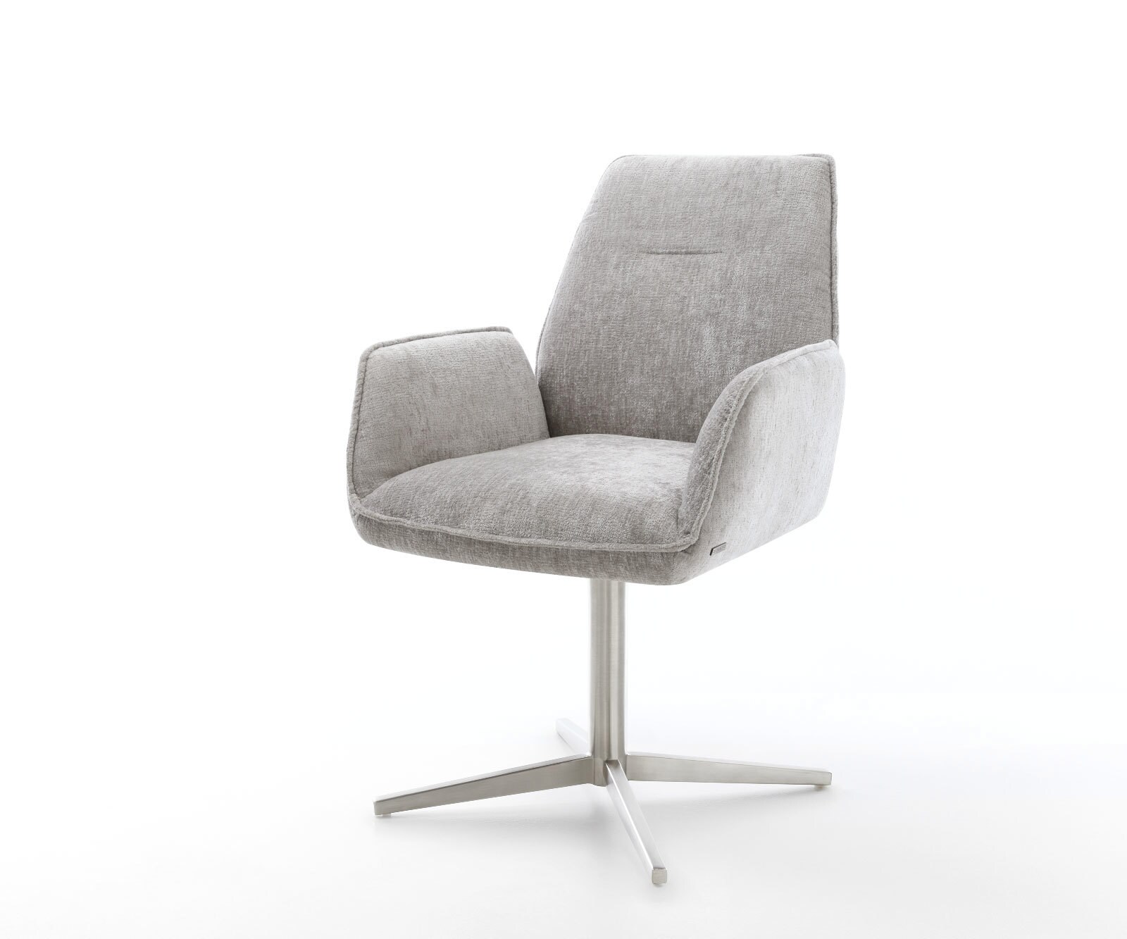 Chaise-pivotante Zoa-Flex chenille gris argenté pied de chaise 4 branches acier inoxydable brossé pivotement sur 360° ressorts ensachés