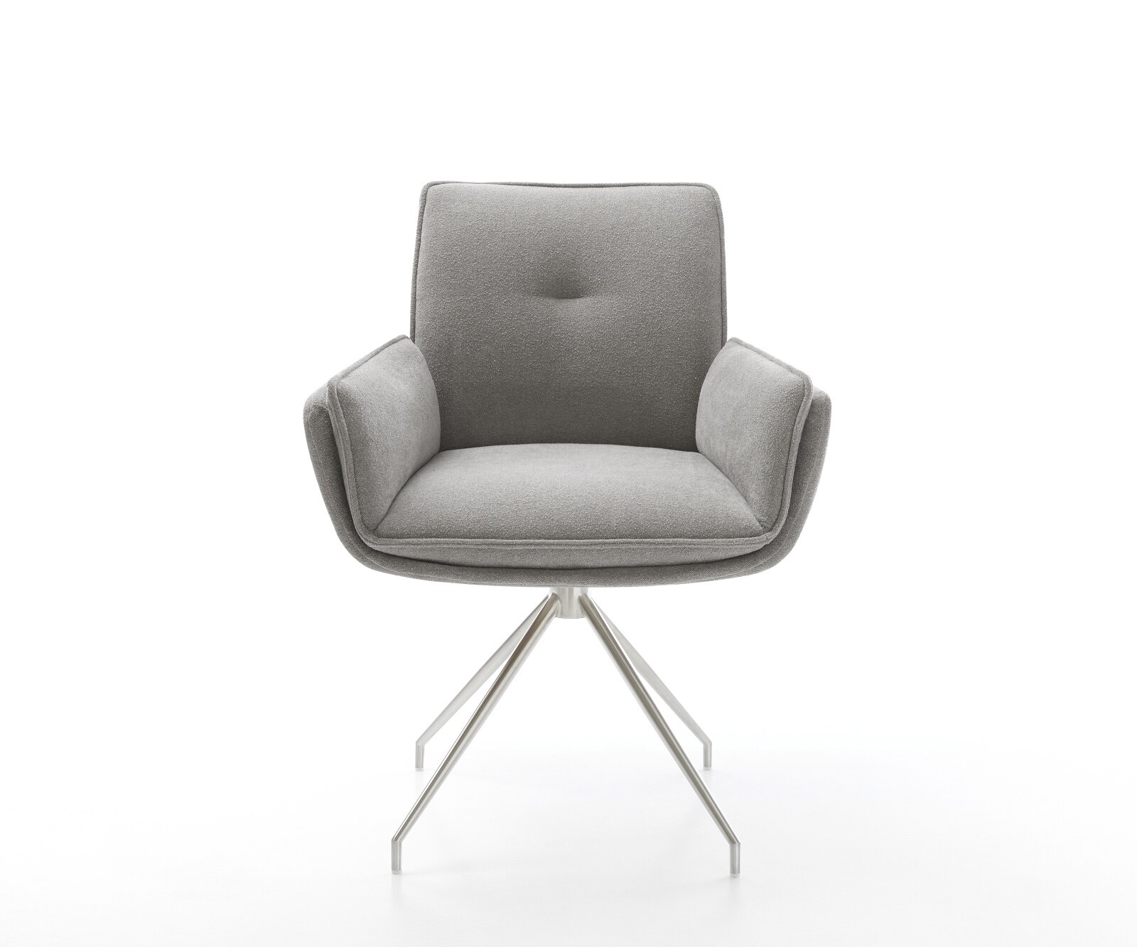 Chaise-de-salle-à-manger Nela-Flex tissu structuré doux gris pied croisé conique acier inoxydable 1