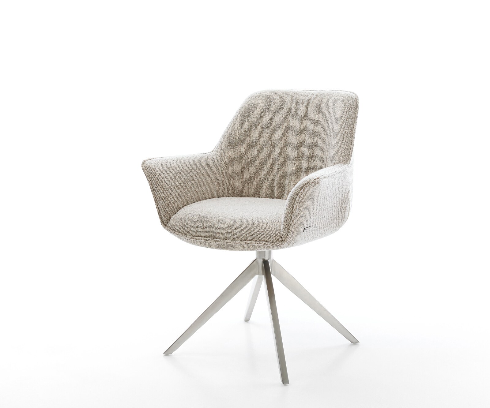 Chaise-pivotante Keila-Flex avec accoudoirs tissu tissé doux beige pied croisé large acier inoxydable pivotement sur 360° fonction bascule 1