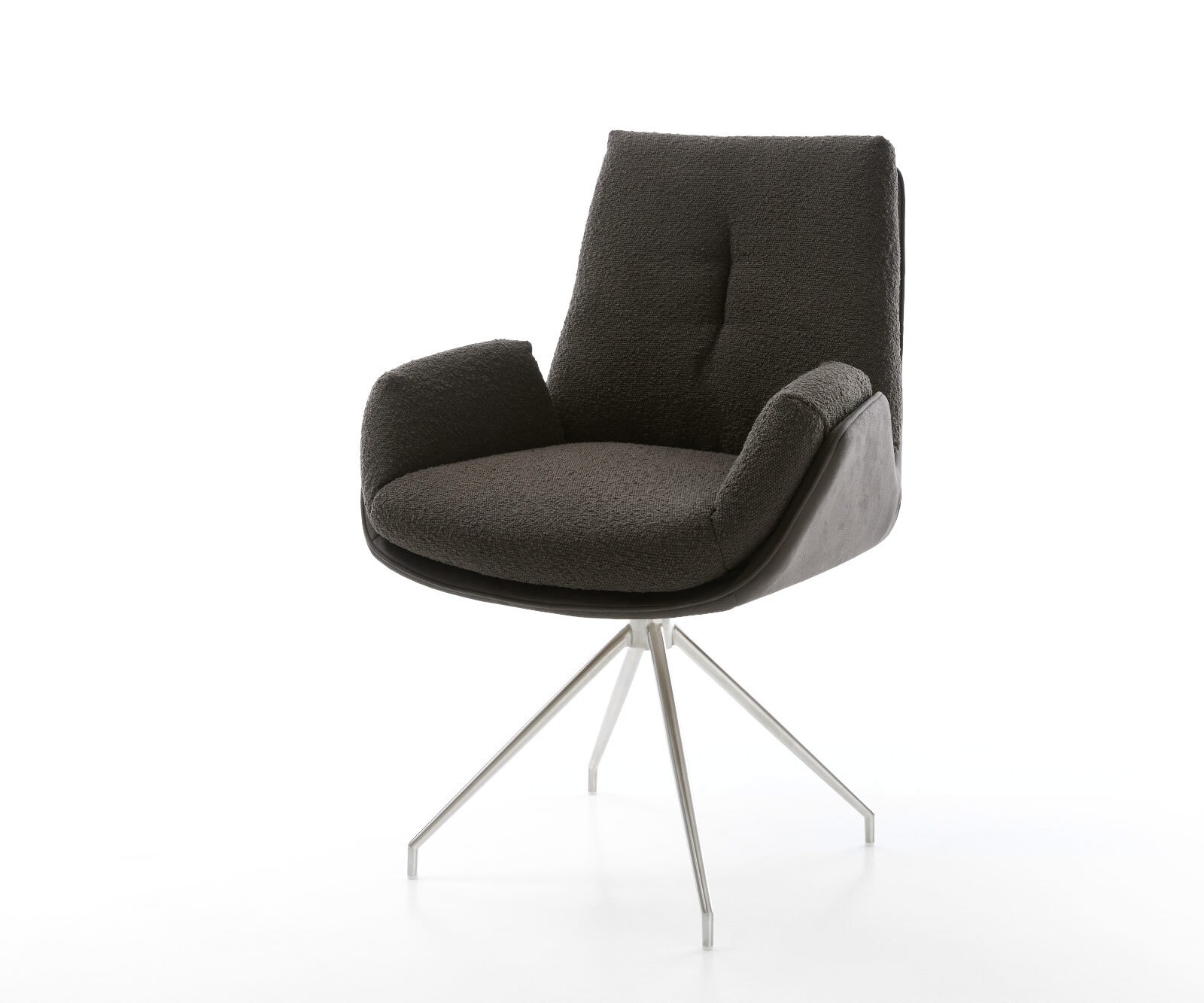 Chaise-pivotante Clea-Flex tissu mixte noir pied croisé conique acier inoxydable brossé pivotement sur 180°