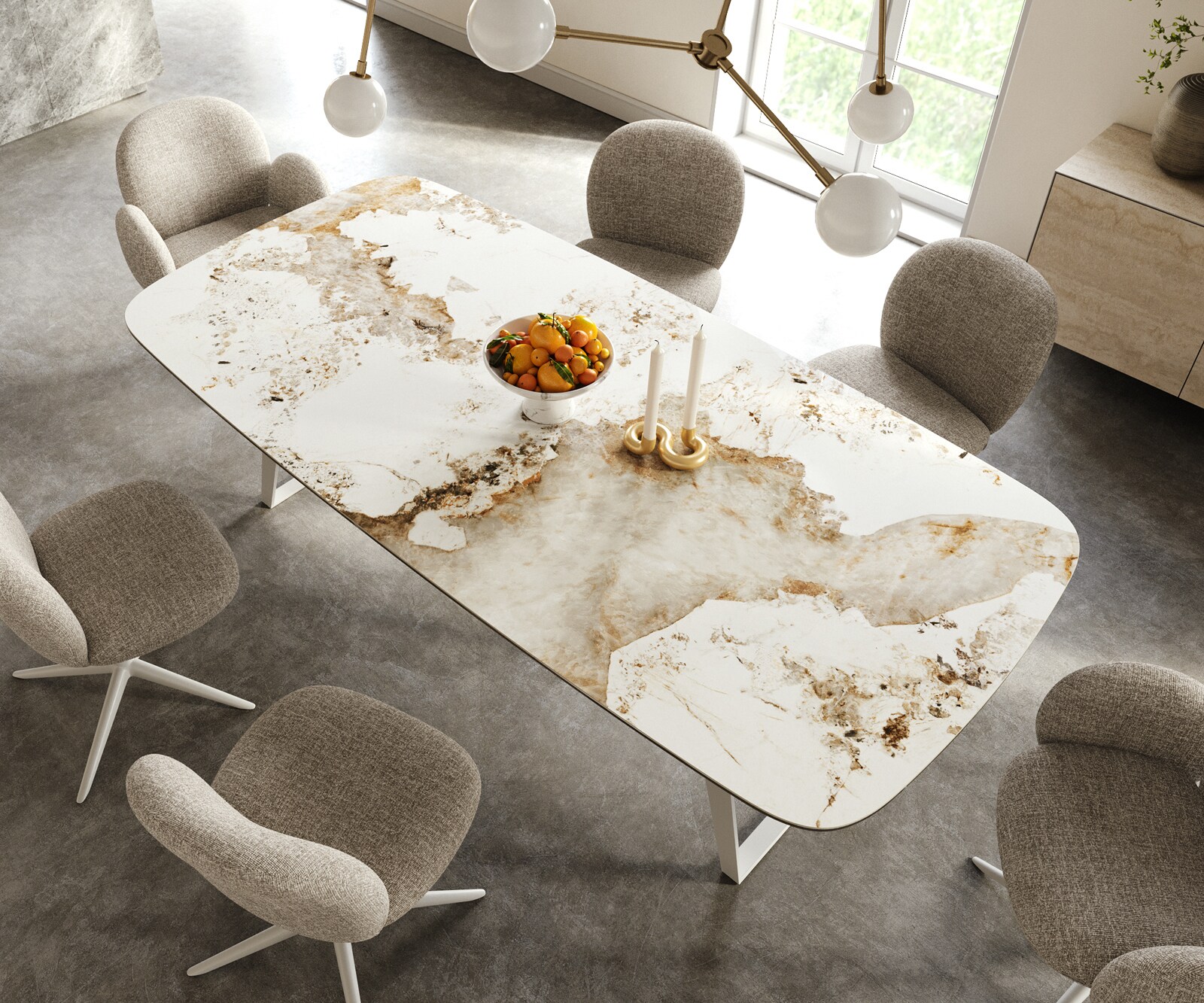 Table à manger Edge Boot 240x120 cm Céramique Minas Melange Blanc-Beige Métal Schräg Blanc 4