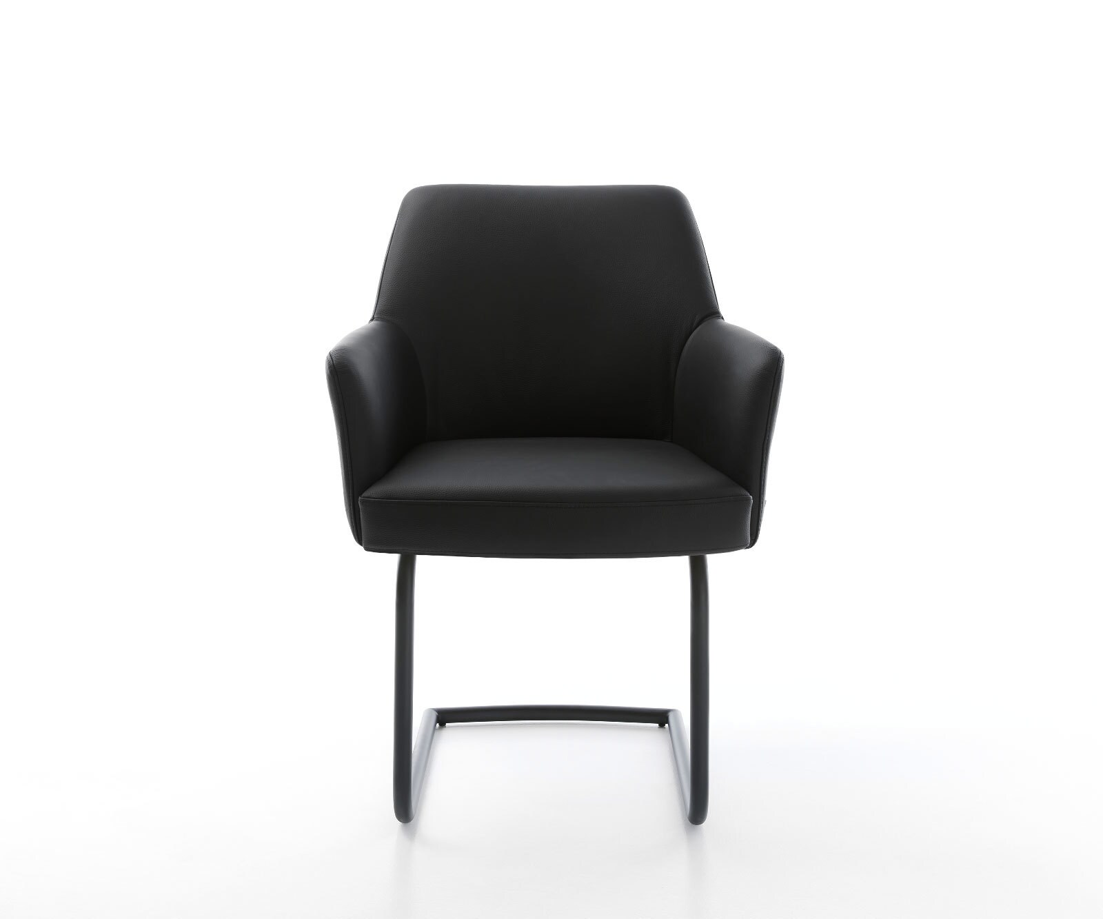Cantilever Xana-Flex avec accoudoirs cuir de vache noir pied cantilever rond noir ressorts ensachés 2