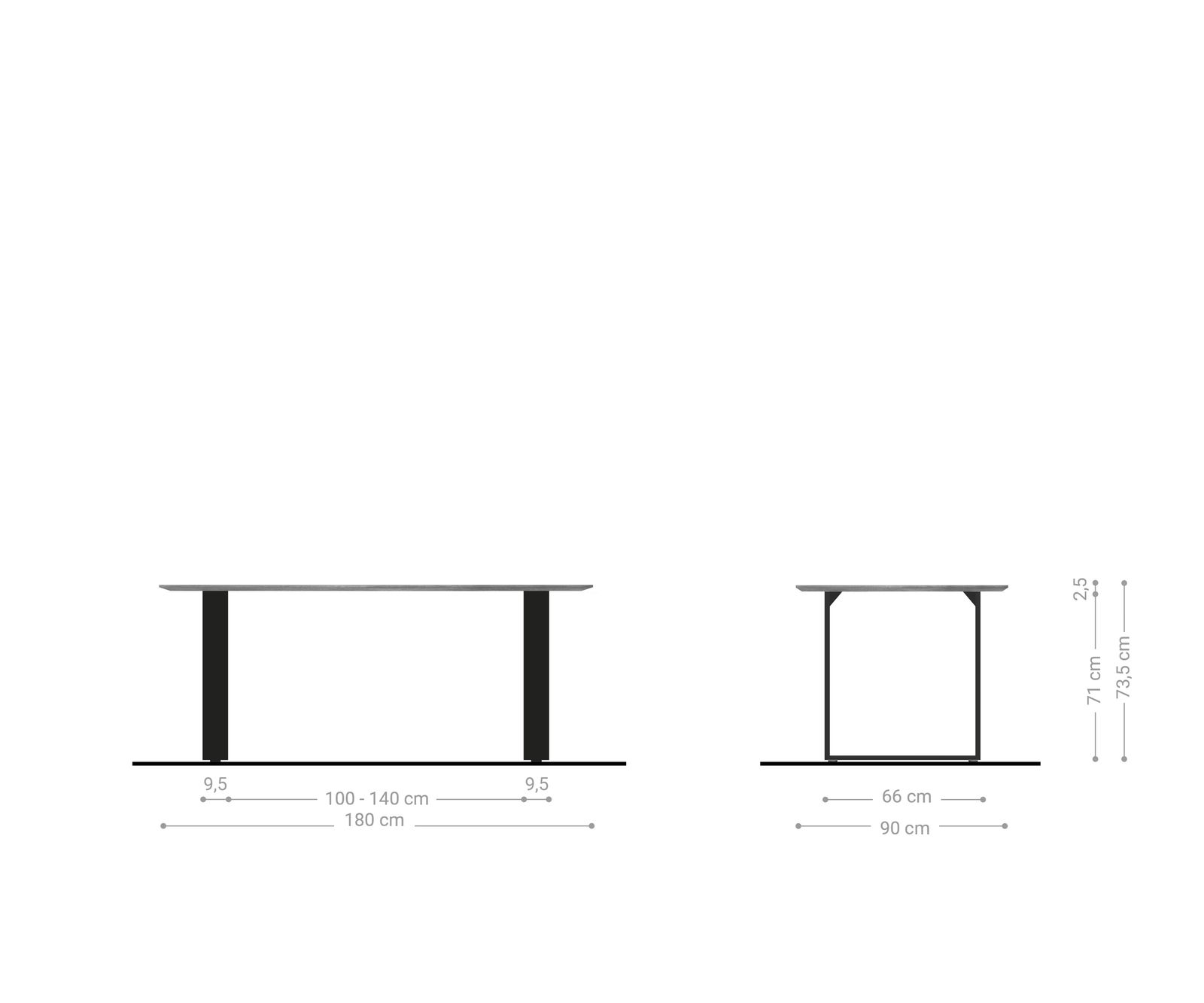 Table à manger Edge Boot 180x90 acacia naturel acier inoxydable small Bord suisse 5