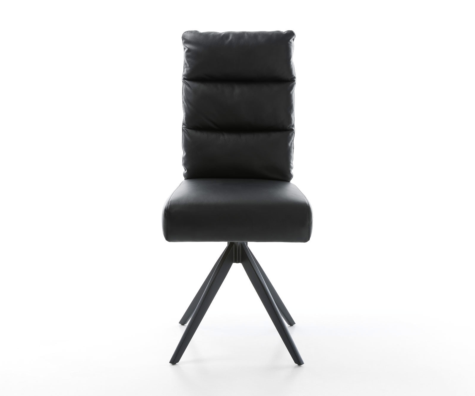 Chaise-de-salle-à-manger Pela-Flex cuir de vache noir pied croisé angulaire noir ressorts ensachés 1 Chaise-de-salle-à-manger Pela-Flex cuir de vache noir pied croisé angulaire noir ressorts ensachés 1