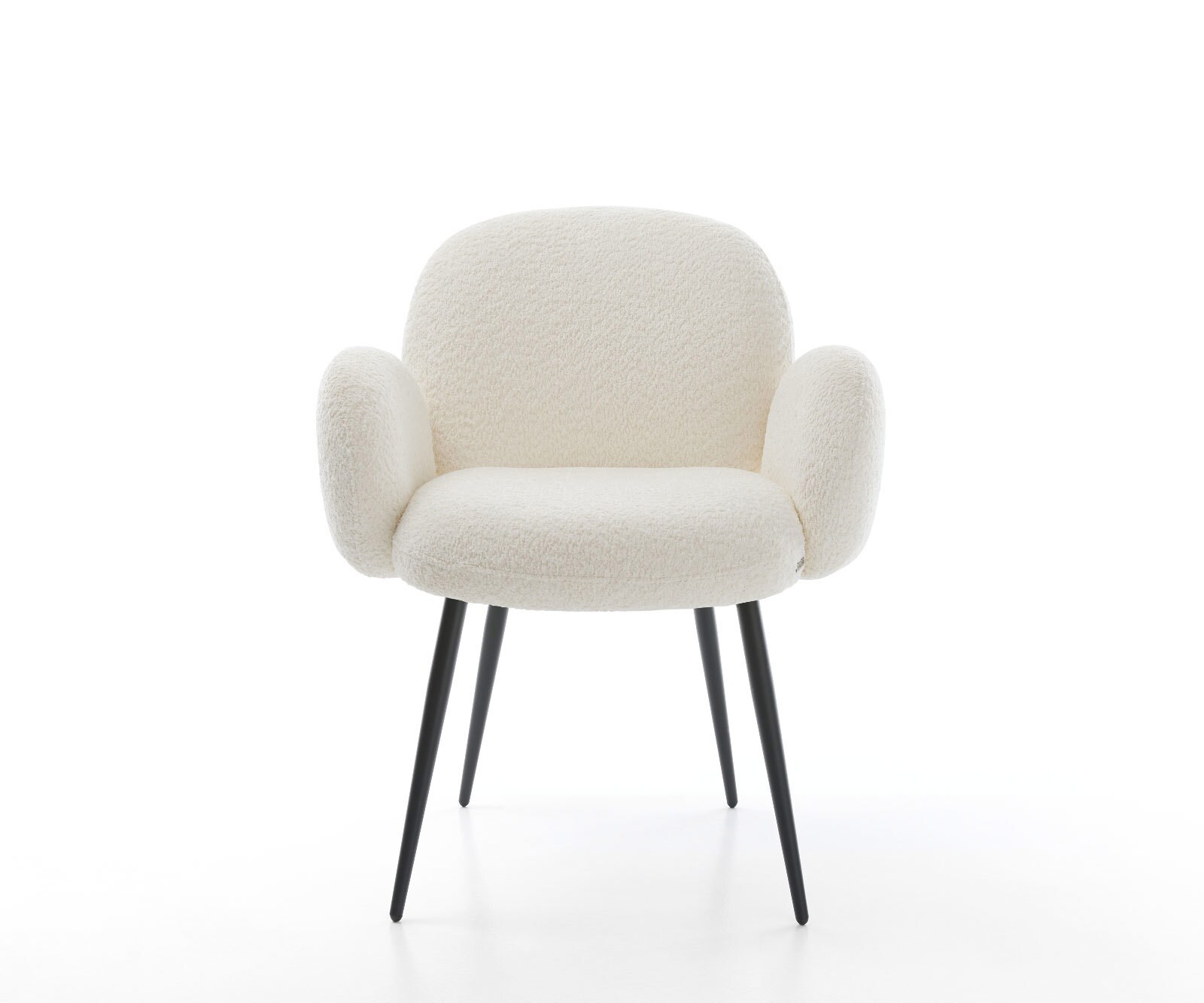 Chaise-de-salle-à-manger Nube-Flex avec accoudoirs bouclé blanc 4 pieds coniques noir ressorts ensachés 1 Chaise-de-salle-à-manger Nube-Flex avec accoudoirs bouclé blanc 4 pieds coniques noir ressorts ensachés 1