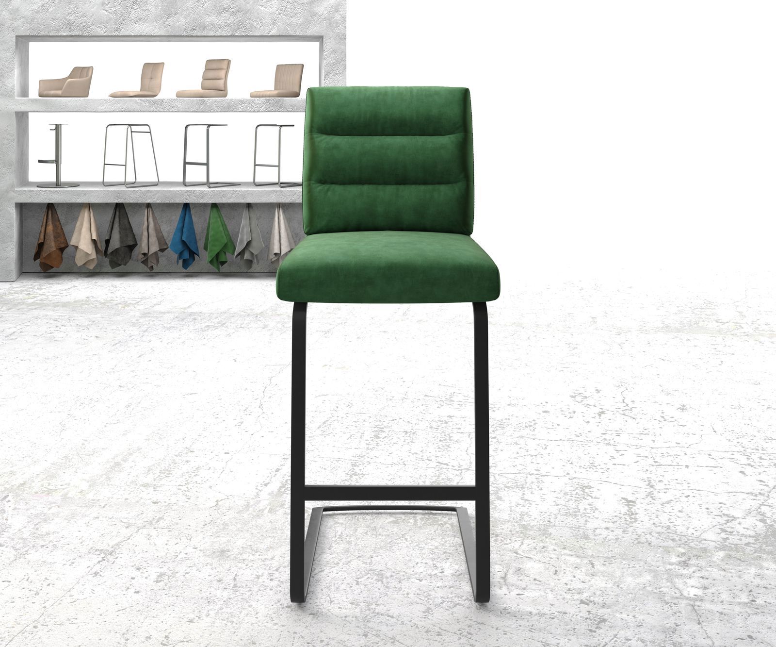 Chaise-de-bar Pela-Flex velours vert chaise cantilever métal plat 2