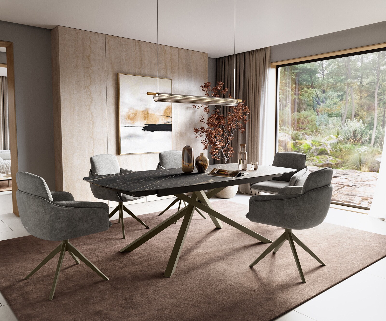 Table à manger Edge Boot 180-220x100 cm Laminam® Céramique Noir Desir Braun piètement en croix Rectangle Finition effet Titan extensible 6