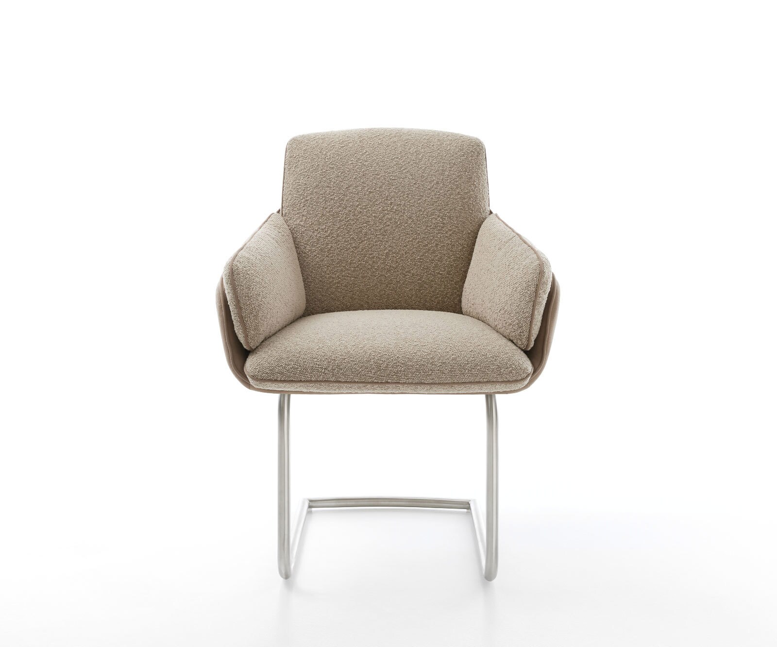 Cantilever Luan-Flex avec accoudoirs tissu mixte couleur boue pied cantilever rond acier inoxydable brossé 1 Cantilever Luan-Flex avec accoudoirs tissu mixte couleur boue pied cantilever rond acier inoxydable brossé 1