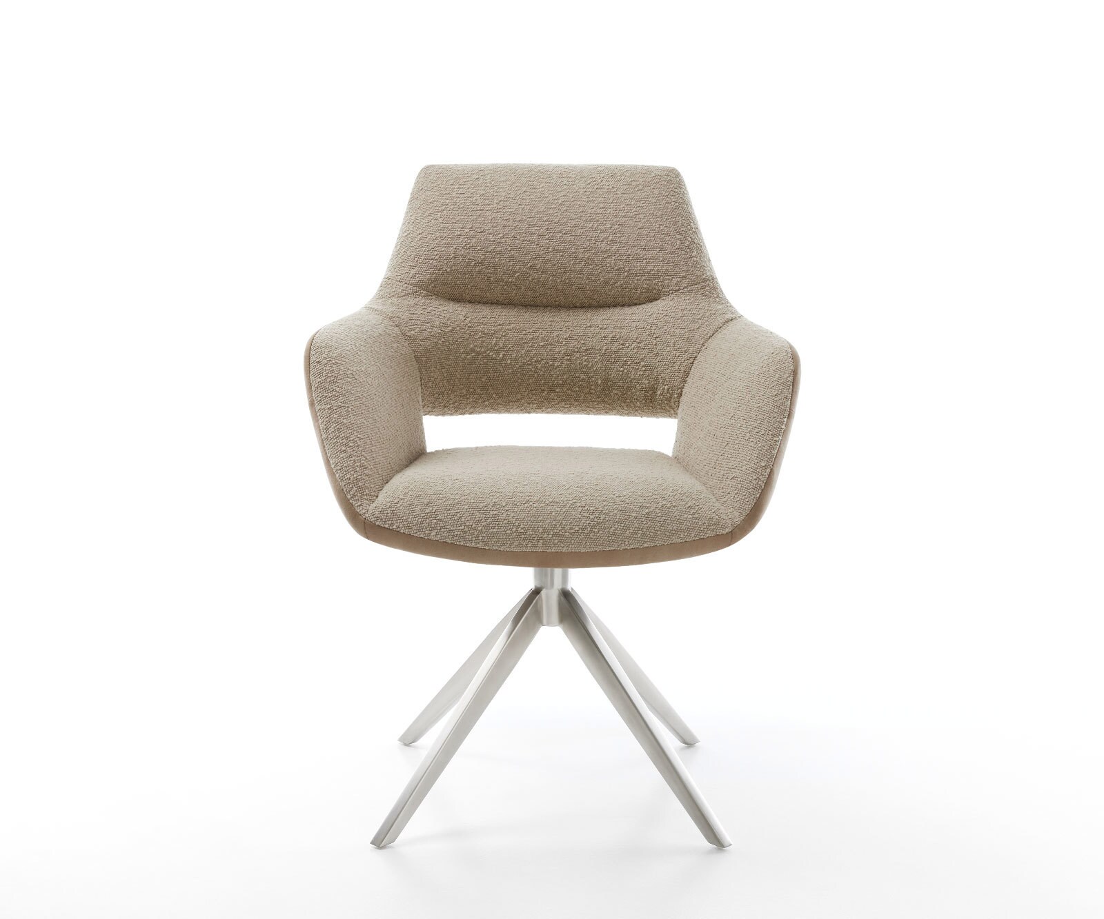 Chaise-pivotante Yago-Flex avec accoudoirs tissu mixte couleur boue pied croisé large acier inoxydable brossé pivotement sur 360° fonction bascule ressorts ensachés 1 Chaise-pivotante Yago-Flex avec accoudoirs tissu mixte couleur boue pied croisé large acier inoxydable brossé pivotement sur 360° fonction bascule ressorts ensachés 1