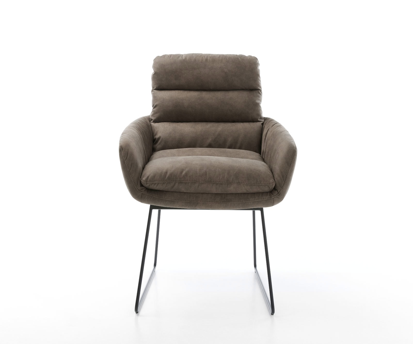 Chaise-de-salle-à-manger Abelia-Flex avec accoudoirs microvelours taupe vintage pied trapèze noir 2