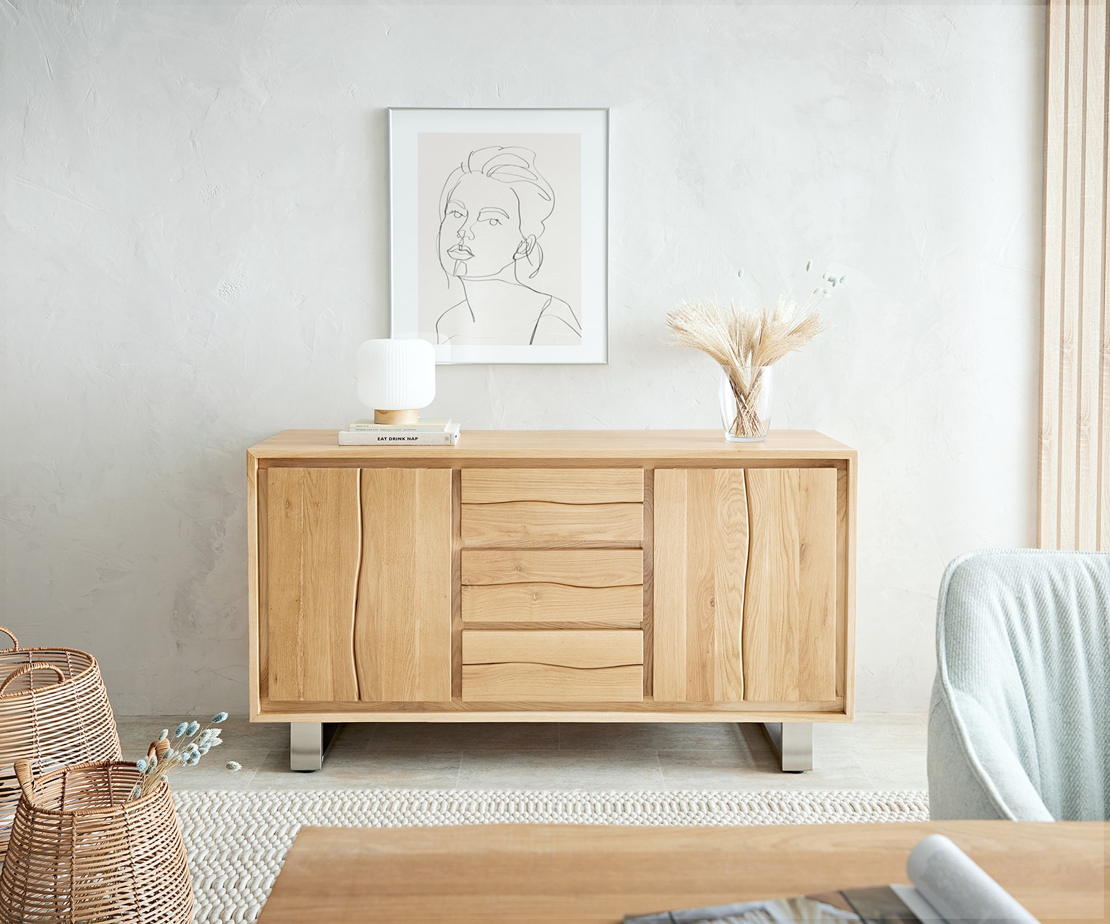 Buffet Live-Edge 150 cm chêne naturel 3 tiroirs 2 portes  3 Buffet Live-Edge 150 cm chêne naturel 3 tiroirs 2 portes  3