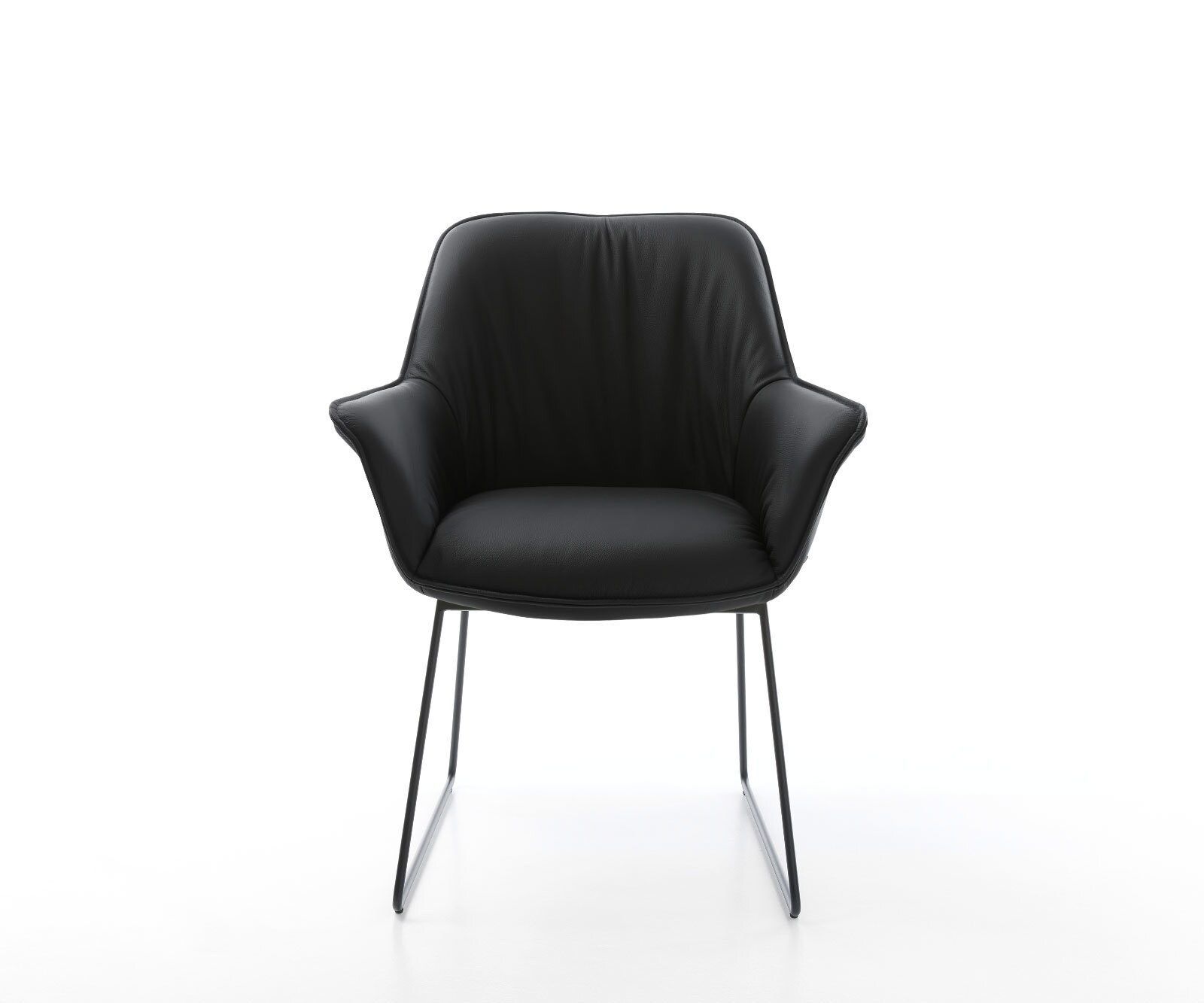 Chaise-de-salle-à-manger Keila-Flex avec accoudoirs cuir de vache noir pied trapèze noir 2 Chaise-de-salle-à-manger Keila-Flex avec accoudoirs cuir de vache noir pied trapèze noir 2