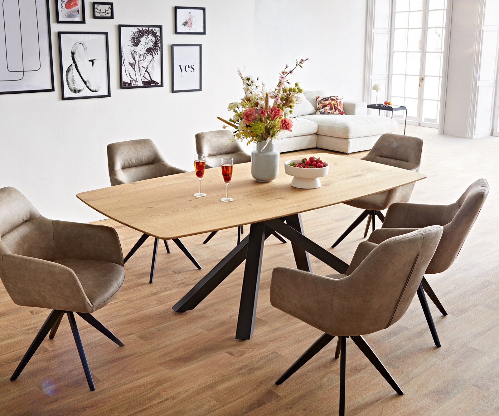 Table à manger Edge Boot 200x100x2,5-3 chêne nature cadre croisé rectangle noir bord suisse 6
