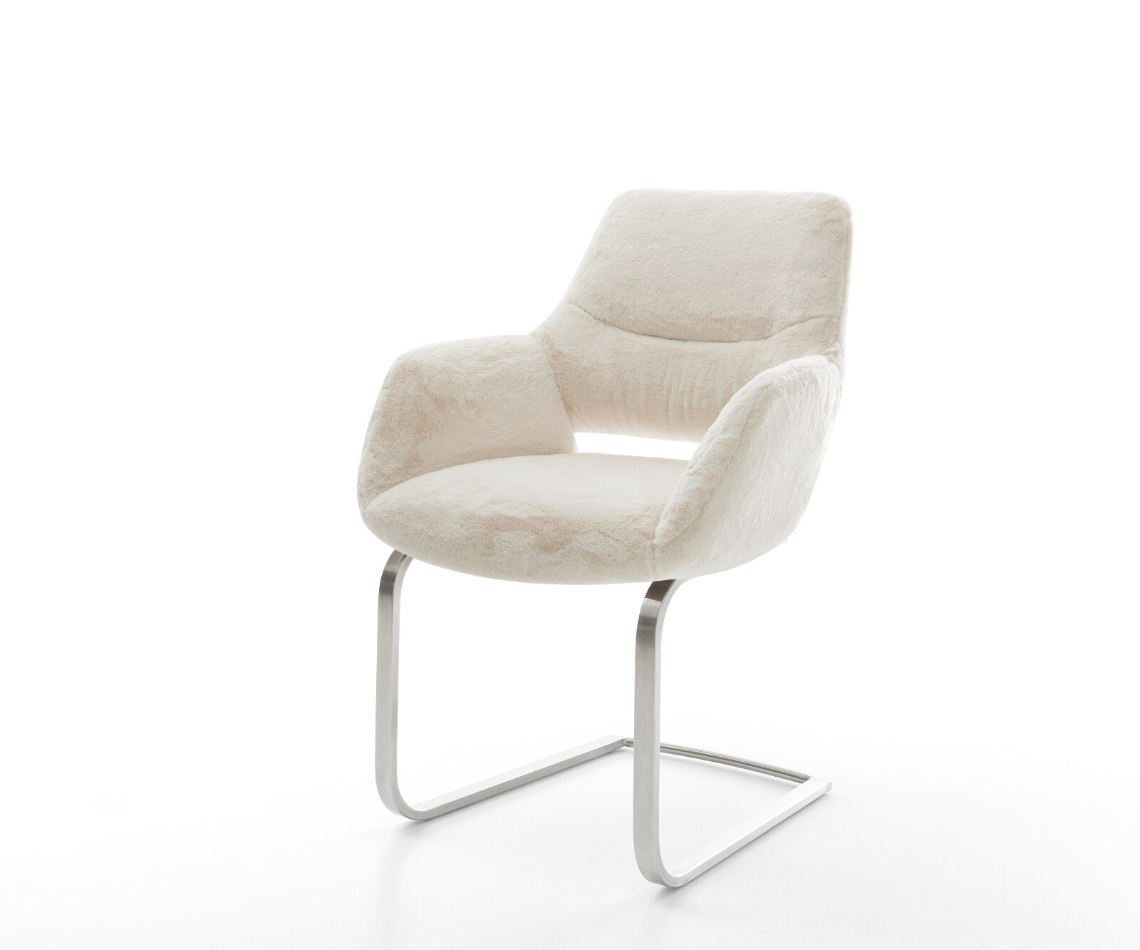 Cantilever Yago-Flex avec accoudoirs peluche crème-blanc pied cantilever plat acier inoxydable resorts ensachés 1