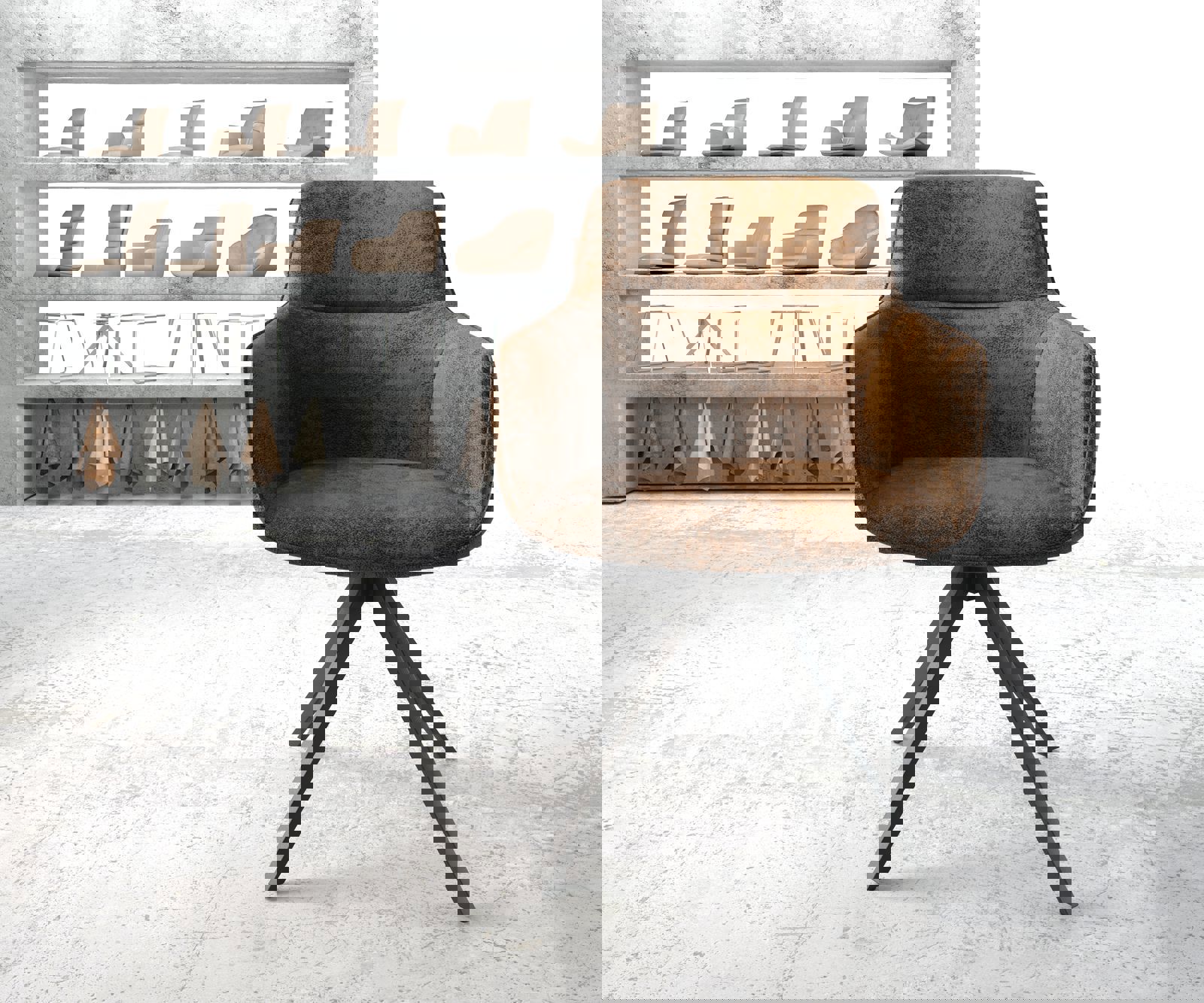 Chaise-pivotante Pejo-Flex brun antique cadre croisé angulaire noir pivote sur 180° 1