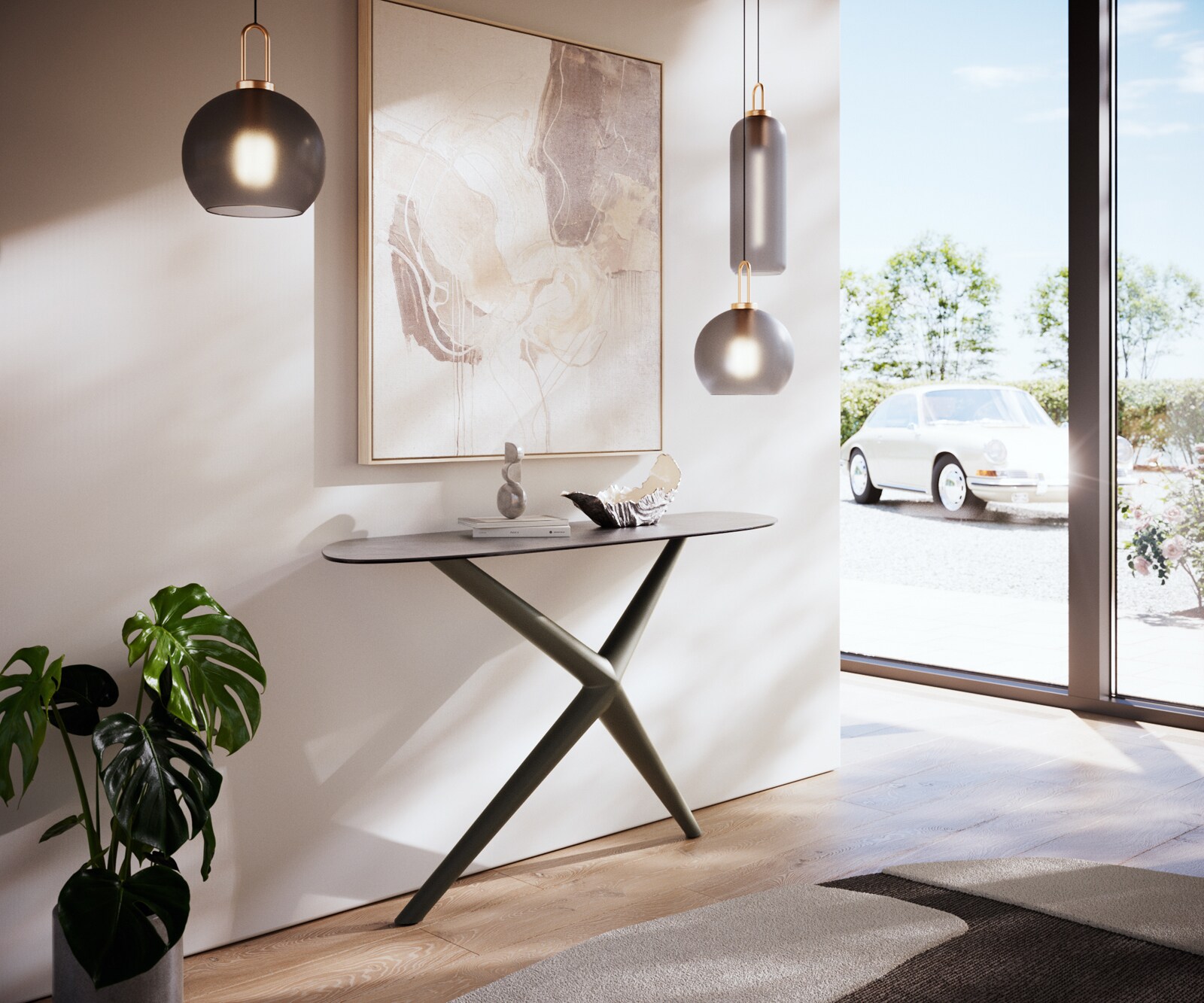 Table console Edge Organique 140x40 cm Céramique Béton Gris Estelo Métal Finition effet Titan 7