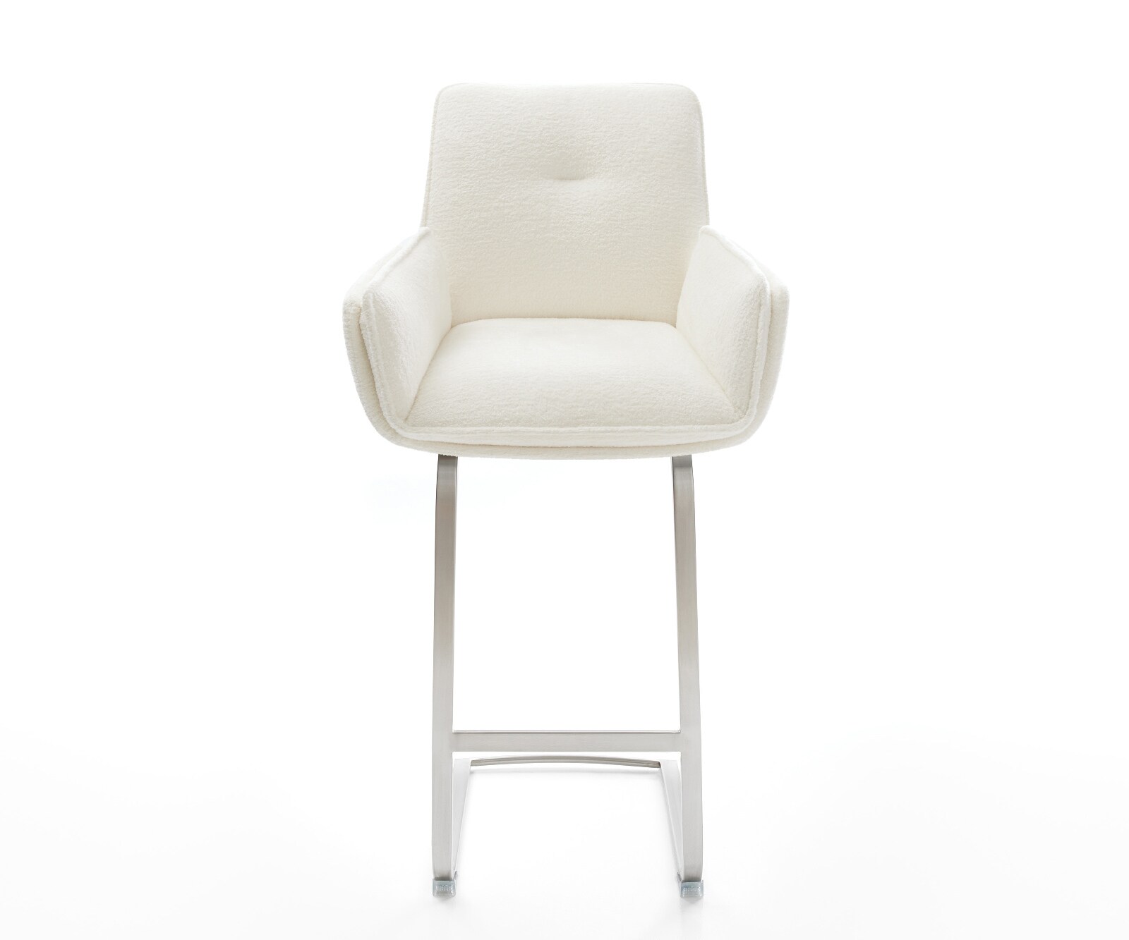 Chaise-de-bar Nela-Flex Bouclé doux Beige Pied cantilever acier inoxydable Argent 1