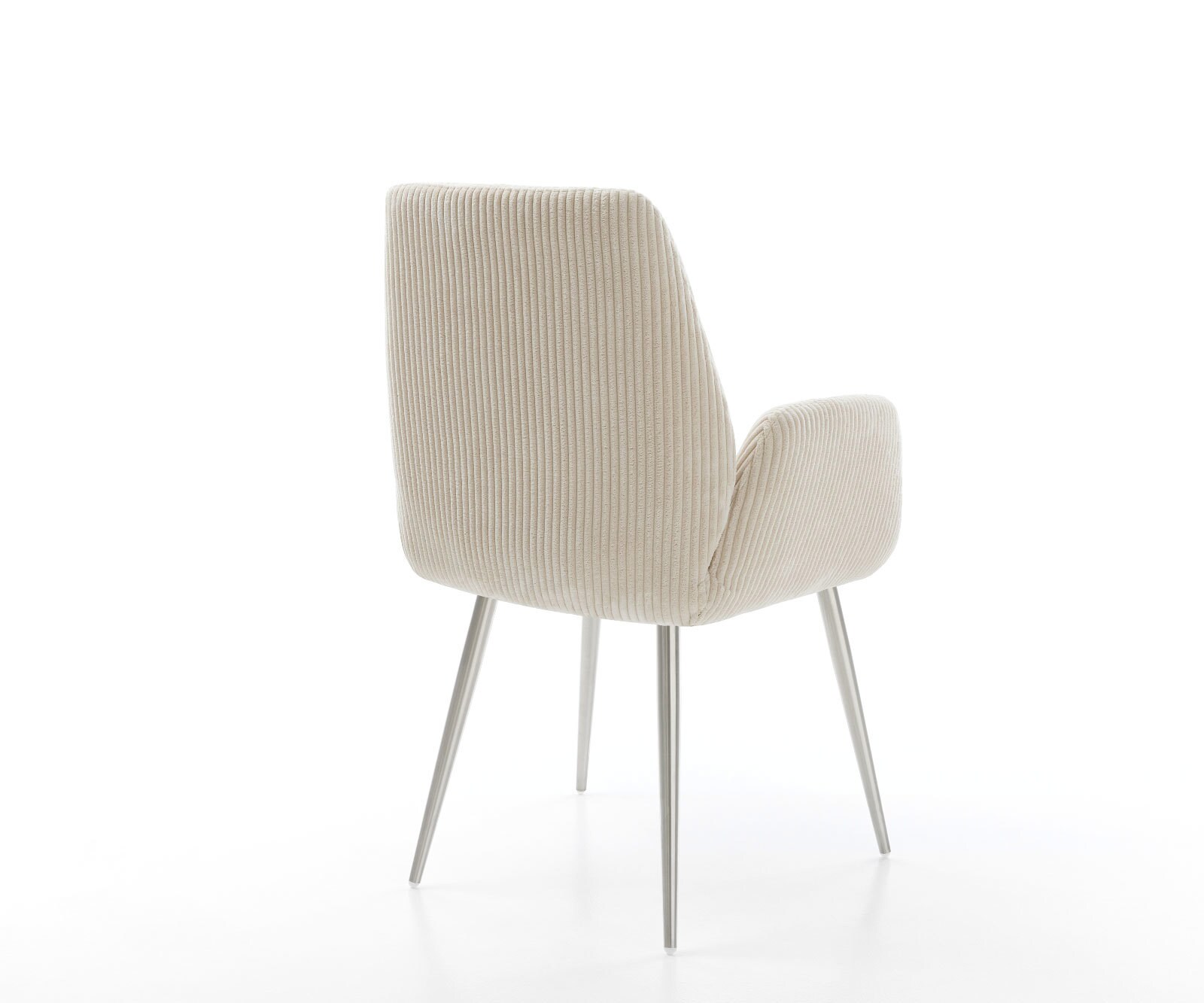 Chaise-de-salle-à-manger Zoa-Flex côtelé beige vintage 4 pieds coniques acier inoxydable brossé ressorts ensachés 4