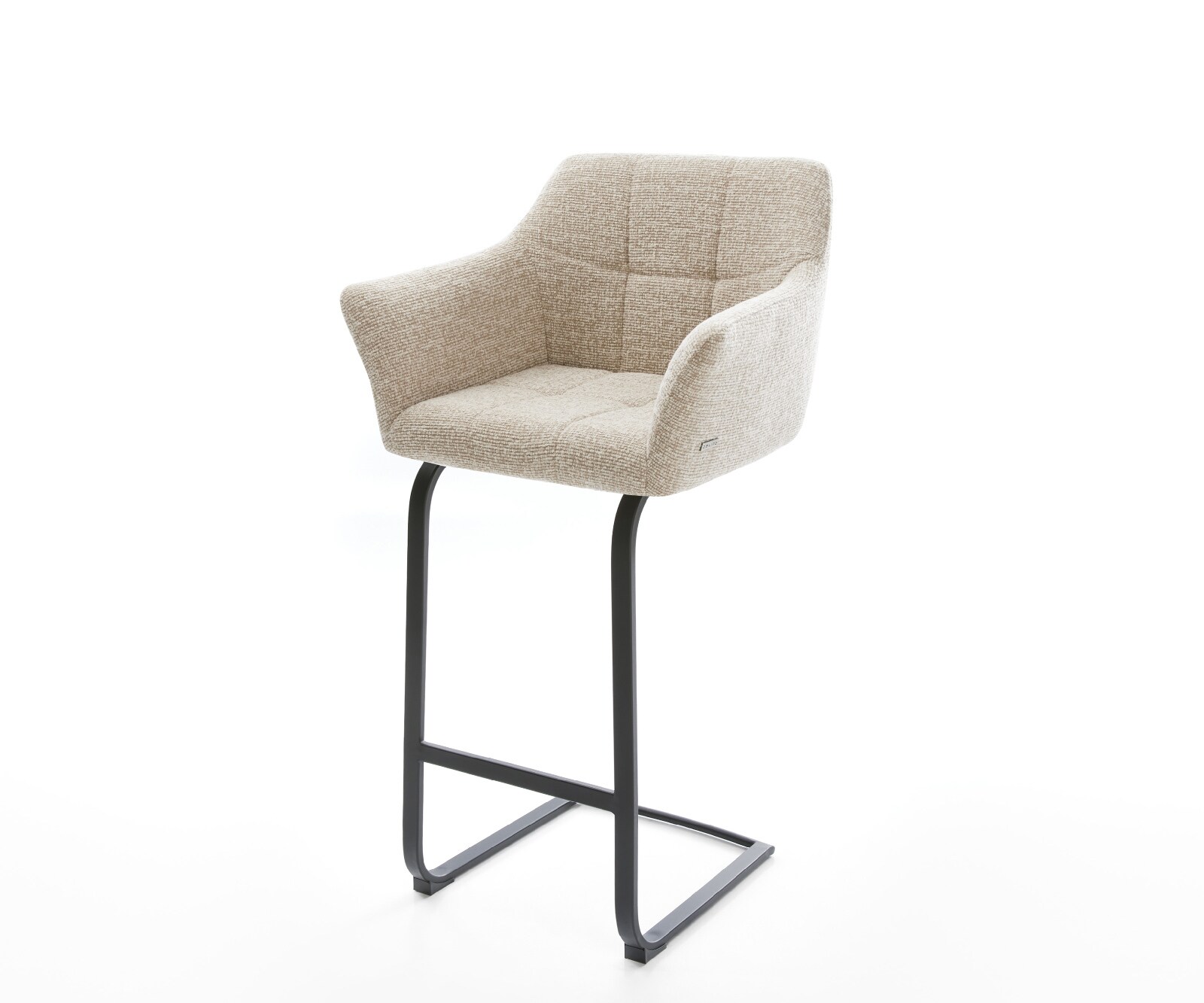 Chaise-de-bar Yulo-Flex Tissu tissé doux Beige Pied cantilever plat noir Noir 1