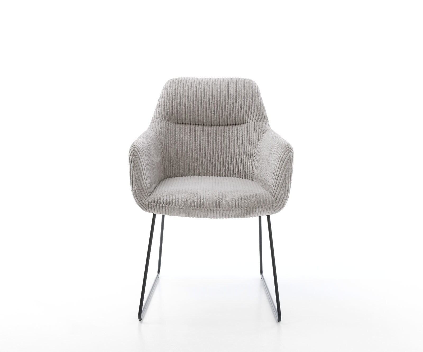 Chaise-de-salle-à-manger Pejo-Flex côtelé gris argenté pied trapèze noir ressorts ensachés 1