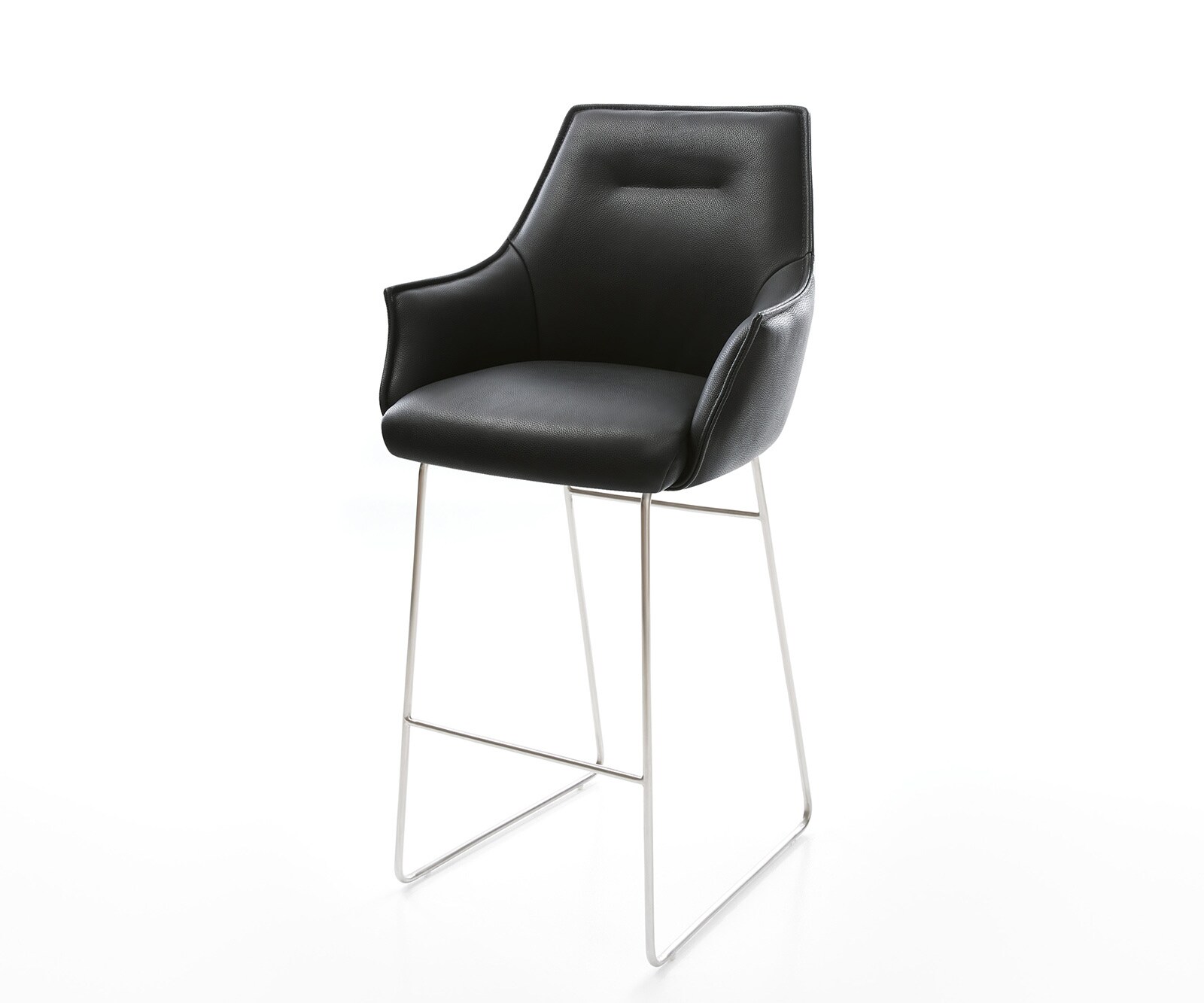 Chaise-de-bar Alja-Flex cuir véritable noir cadre à patins acier inoxydable ressorts ensachés
