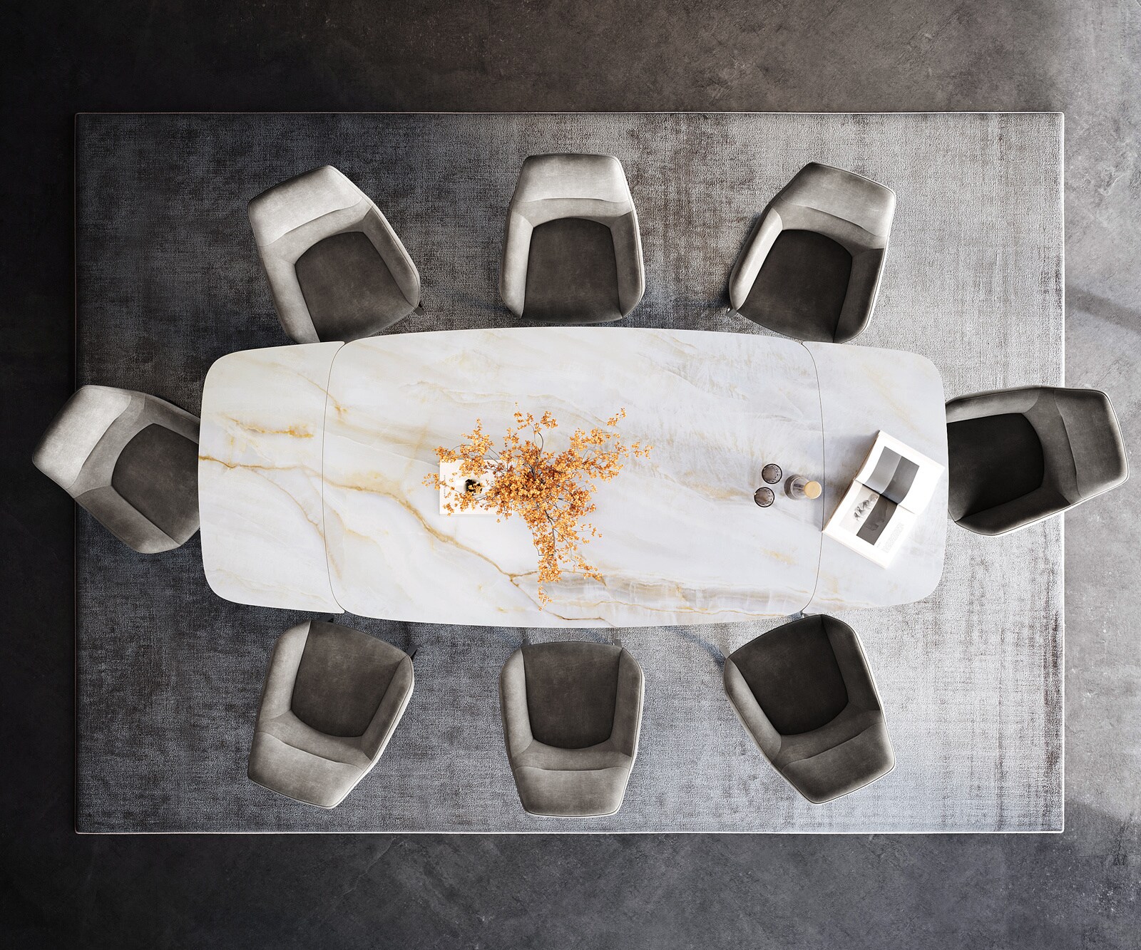 Table à manger Edge Boot 200-300x120 cm Céramique Onyx Pearl Spider Acier plat Acier inoxydable Graphite extensible 6