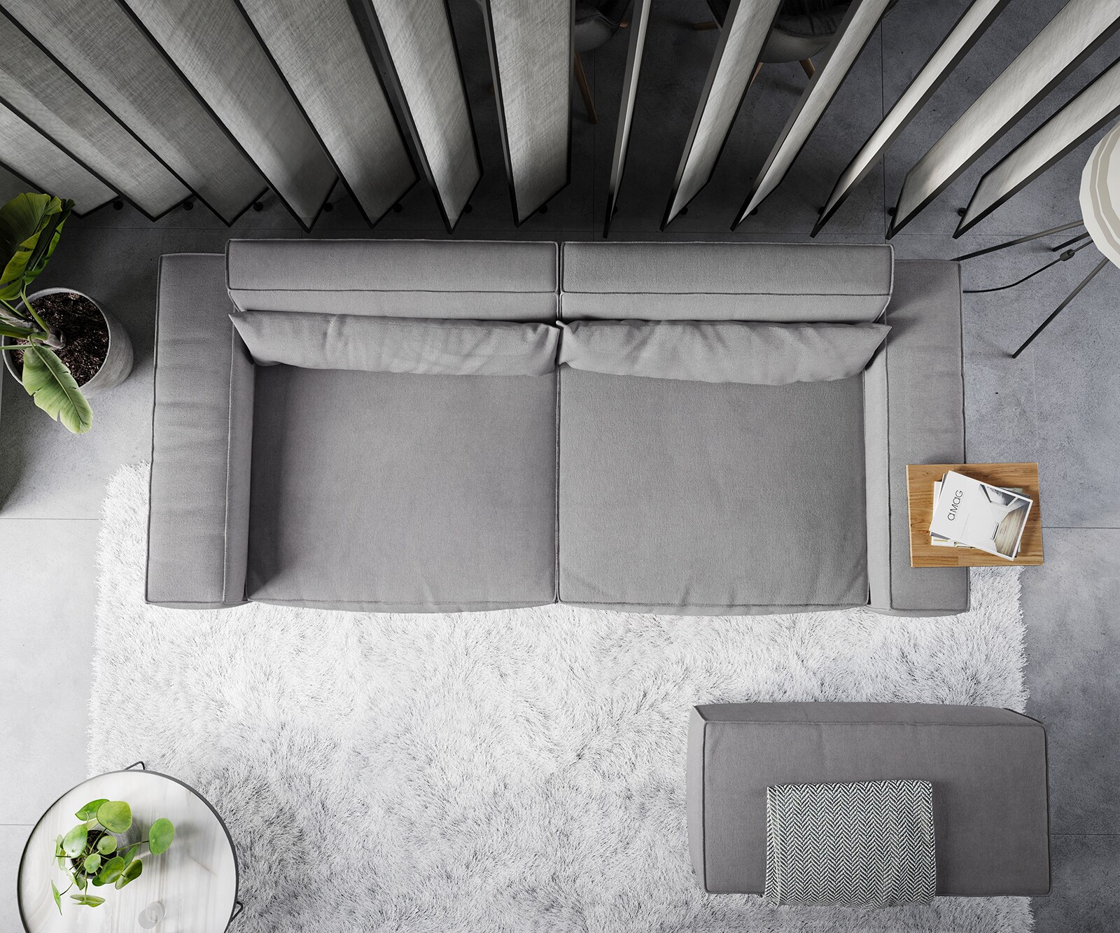 Grand Canapé Sirpio XL 270x130 cm Microfibre Gris avec Tabouret 5