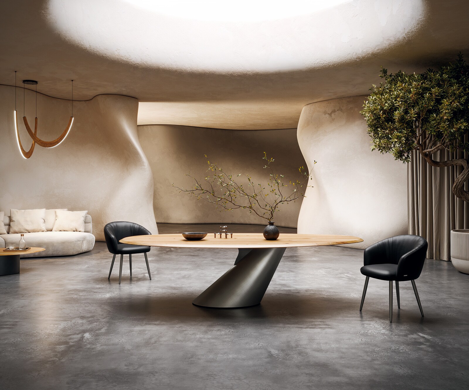 Table à manger Edge ovalee 280x130x2,5 chêne naturee Cono métallique argent Flow-Edge 3