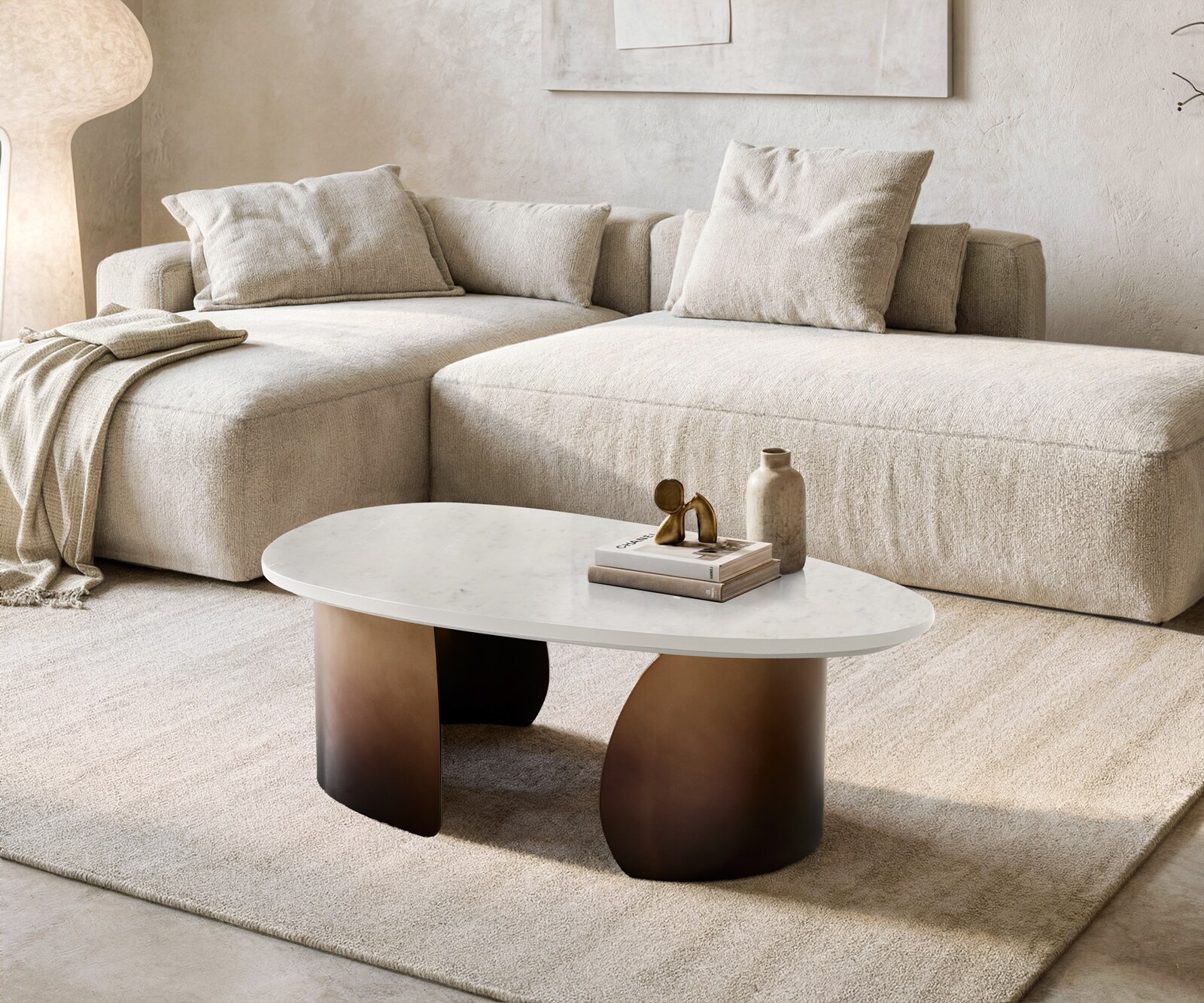 Table basse Marvello 100x50 cm marbre blanc métal Gold Ombre 1