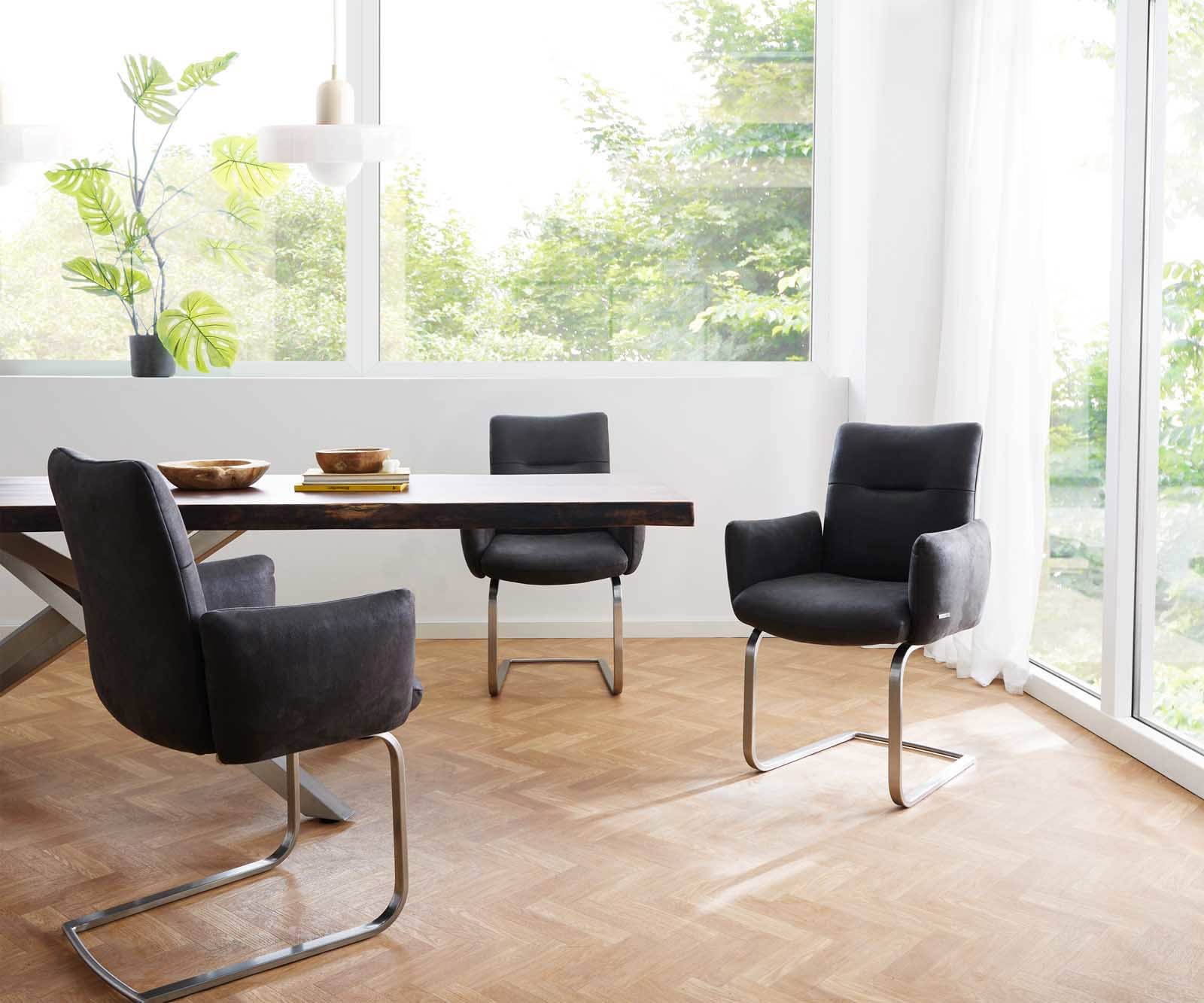 Cantilever Jova-Flex avec accoudoirs microvelours anthracite vintage pied cantilever plat acier inoxydable brossé ressorts ensachés 5 Cantilever Jova-Flex avec accoudoirs microvelours anthracite vintage pied cantilever plat acier inoxydable brossé ressorts ensachés 5