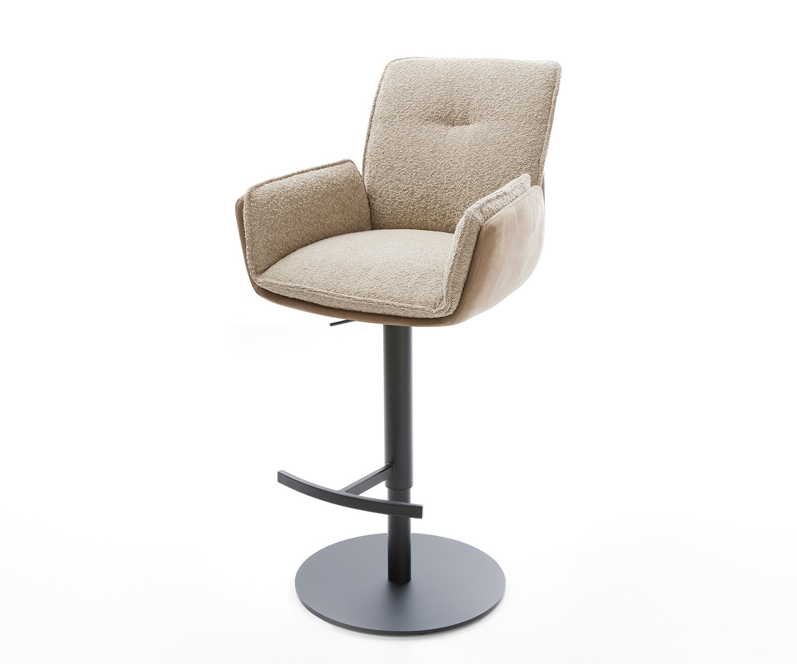 Chaise-de-bar Nela-Flex mélange de matériaux boue pied pivotant réglable en hauteur métal pivotant ressorts ensachés