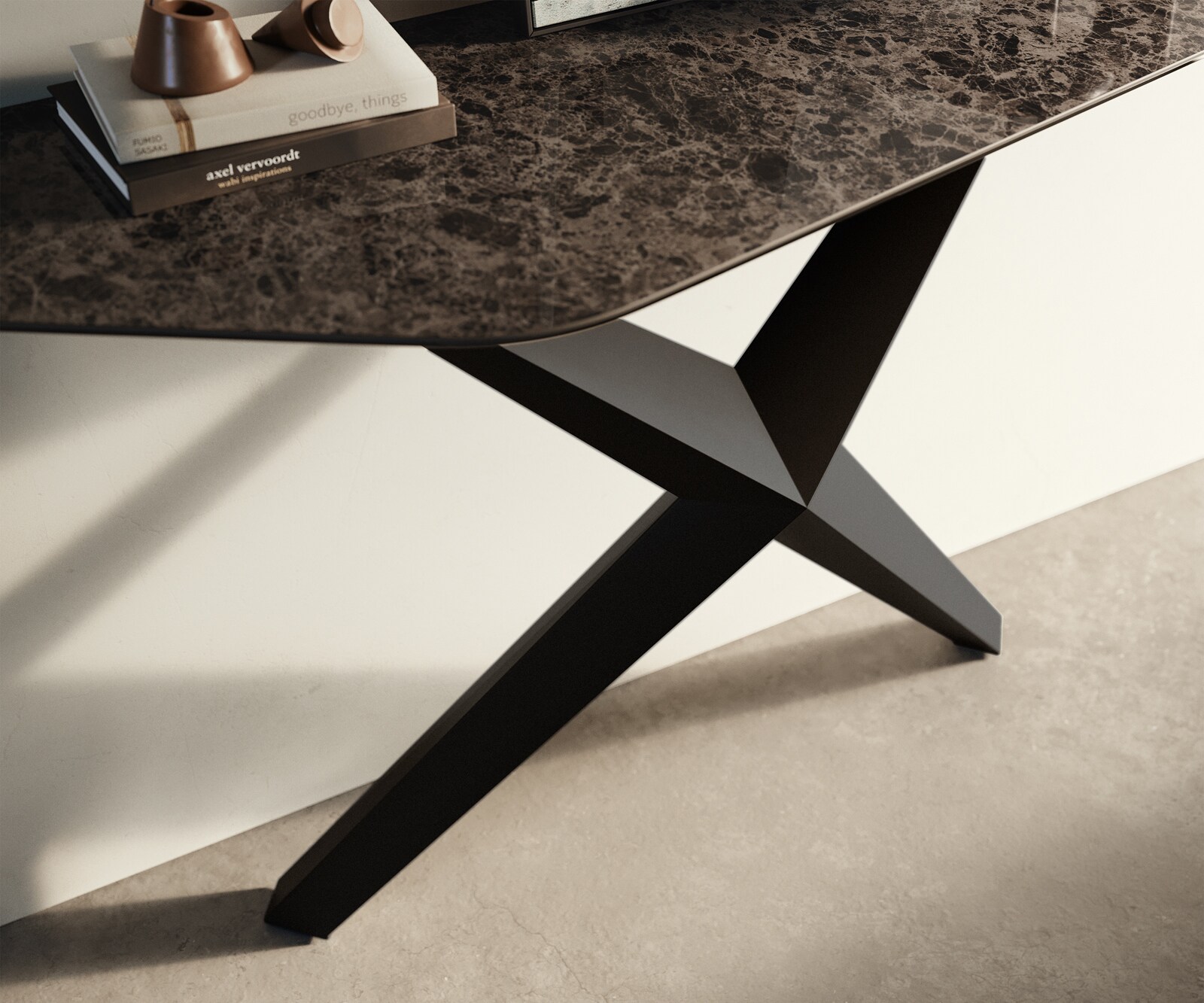 Console Edge Polygonal 140x50 cm Céramique Emperador Extra Lucidato Dunkelbraun Zentharo Métal Noir 5