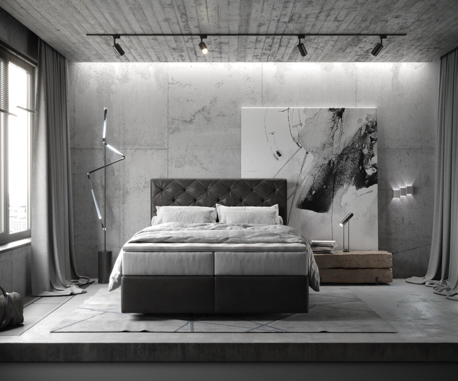Lit-à-sommier-tapissier Dream-Great 140x200 cm microfibre anthracite vintage avec matelas TFK et surmatelas viscoélastique 1