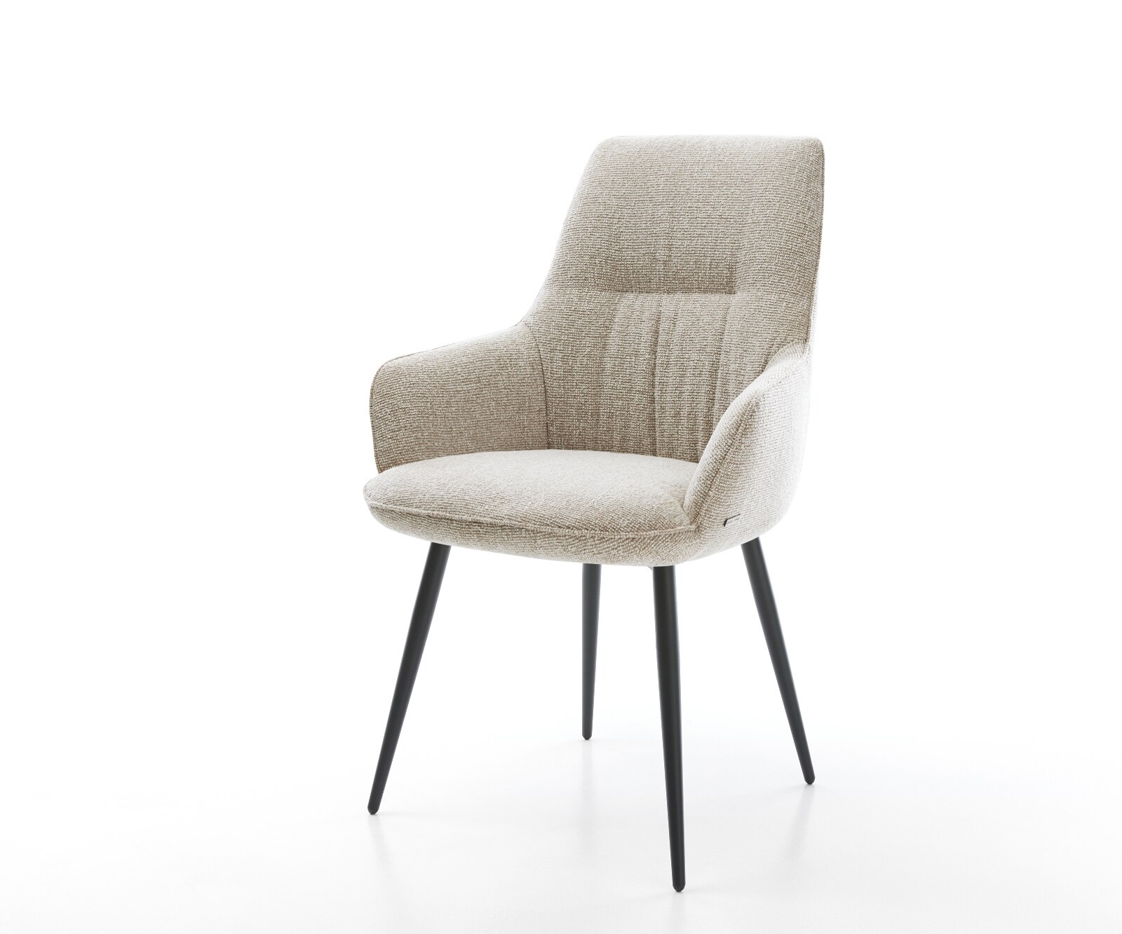 Chaise-de-salle-à-manger Zelia-Flex avec accoudoirs tissu tissé doux beige 4 pieds coniques noir resorts ensachés 1