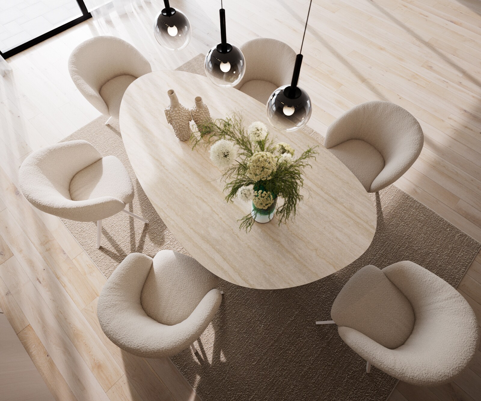 Table à manger Edge Ovale 220x120 Céramique Laminam®Travertino Bianco Crème-Blanc​ Zenthara anguleux Métal Blanc 4