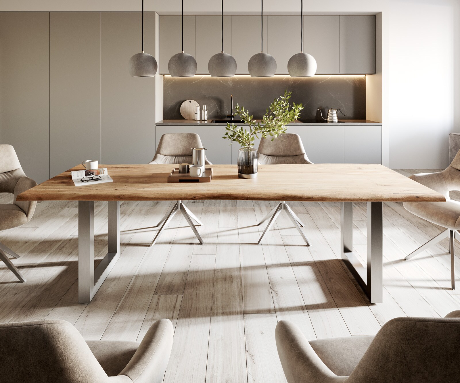 Table-à-manger Edge 260x100 acacia nature acier inoxydable large Live-Edge 2