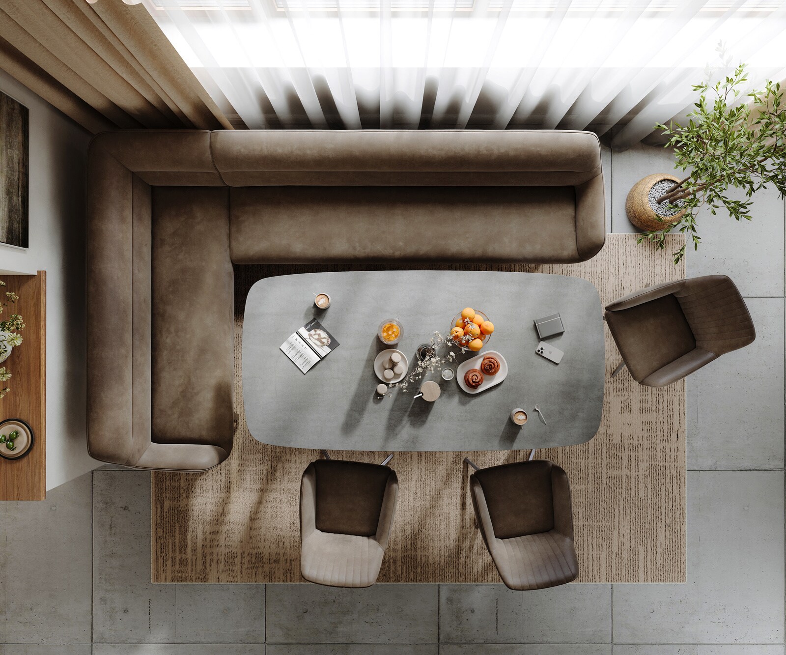 Banc-de-salle-à-manger Taya-Flex 285x190 cm microfibre taupe vintage châssis à patins plat acier inoxydable ressort ensaché à droite 6