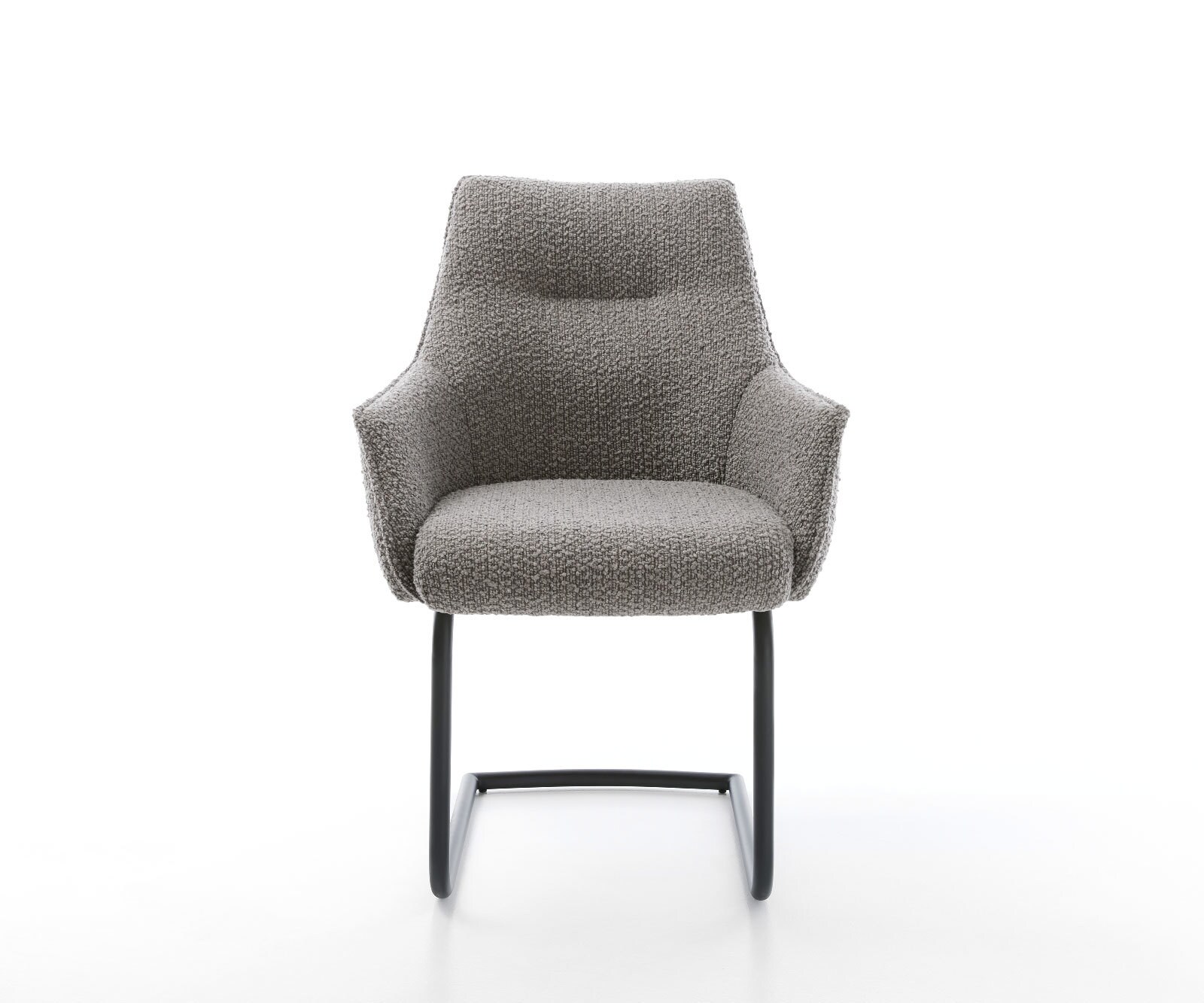 Cantilever Alja-Flex avec accoudoirs bouclé gris argenté pied cantilever rond noir ressorts ensachés 2