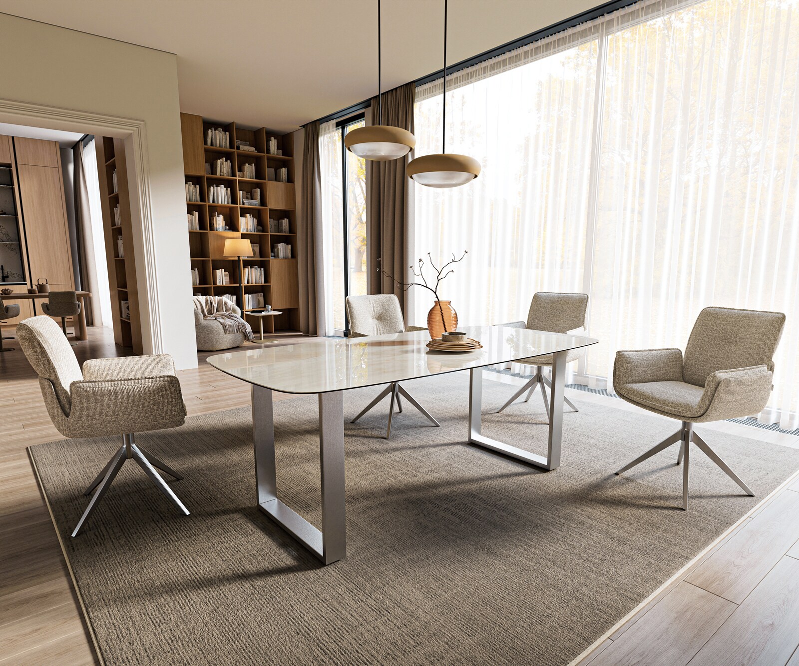 Table à manger Edge bateau 200x100 cm céramique Onyx Champagne inox large 7