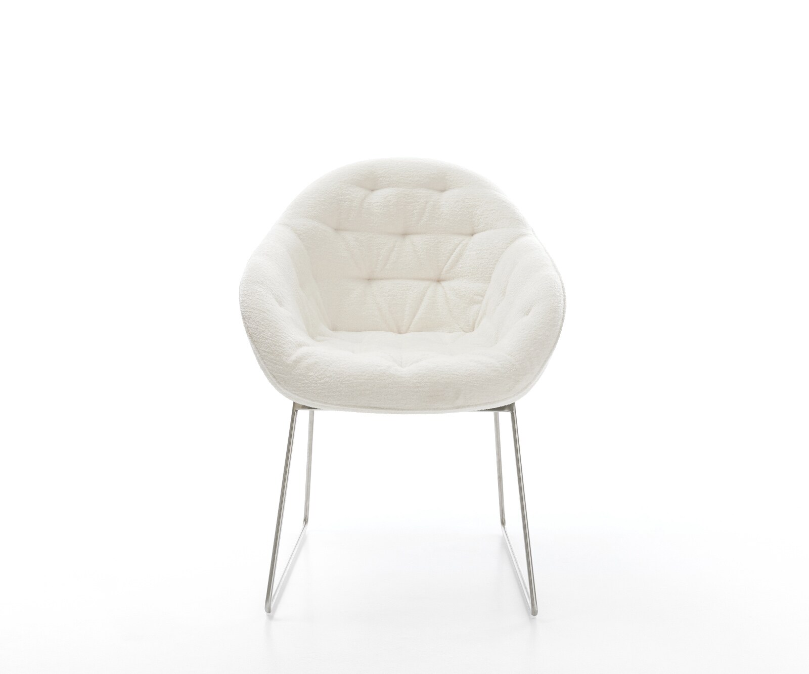 Chaise-de-salle-à-manger Gaio-Flex bouclé doux beige pied trapèze acier inoxydable 1