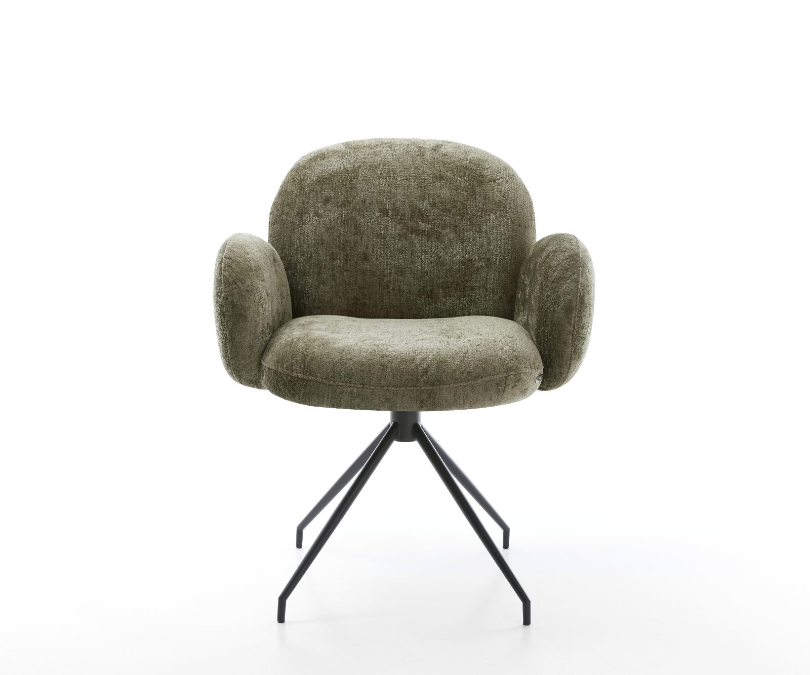 Chaise-pivotante Nube-Flex avec accoudoirs chenille olive pied croisé conique noir pivotement sur 180° ressorts ensachés 1 Chaise-pivotante Nube-Flex avec accoudoirs chenille olive pied croisé conique noir pivotement sur 180° ressorts ensachés 1