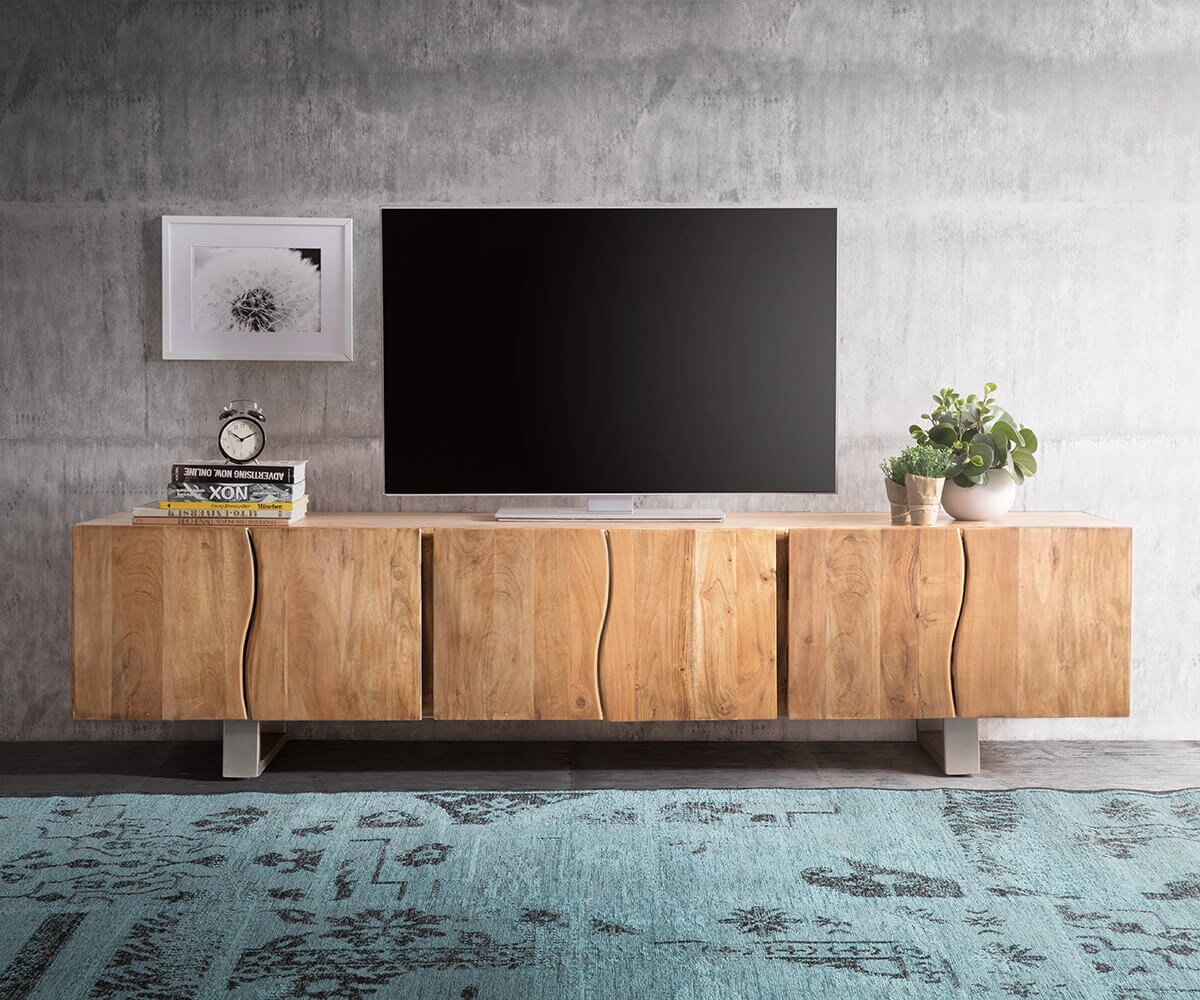 Meuble-TV Live-Edge 220 cm acacia nature massif 6 portes 1