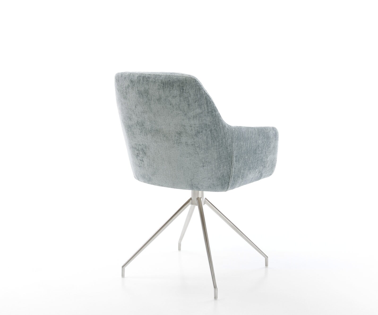 Chaise-pivotante Pejo-Flex chenille bleu pastel pied croisé conique acier inoxydable brossé pivotement sur 180° ressorts ensachés 4