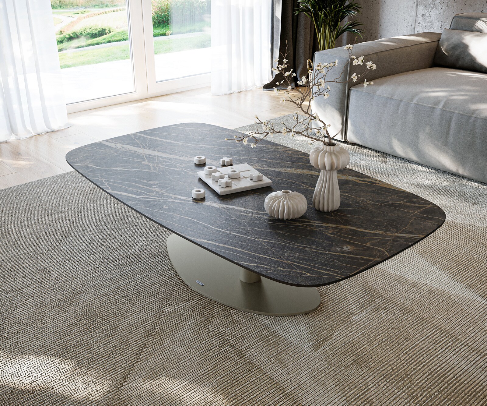 Table basse Edge Boot 140x80 cm céramique Laminam® Noir Desir brun Vibany Metall finition effet titane 4