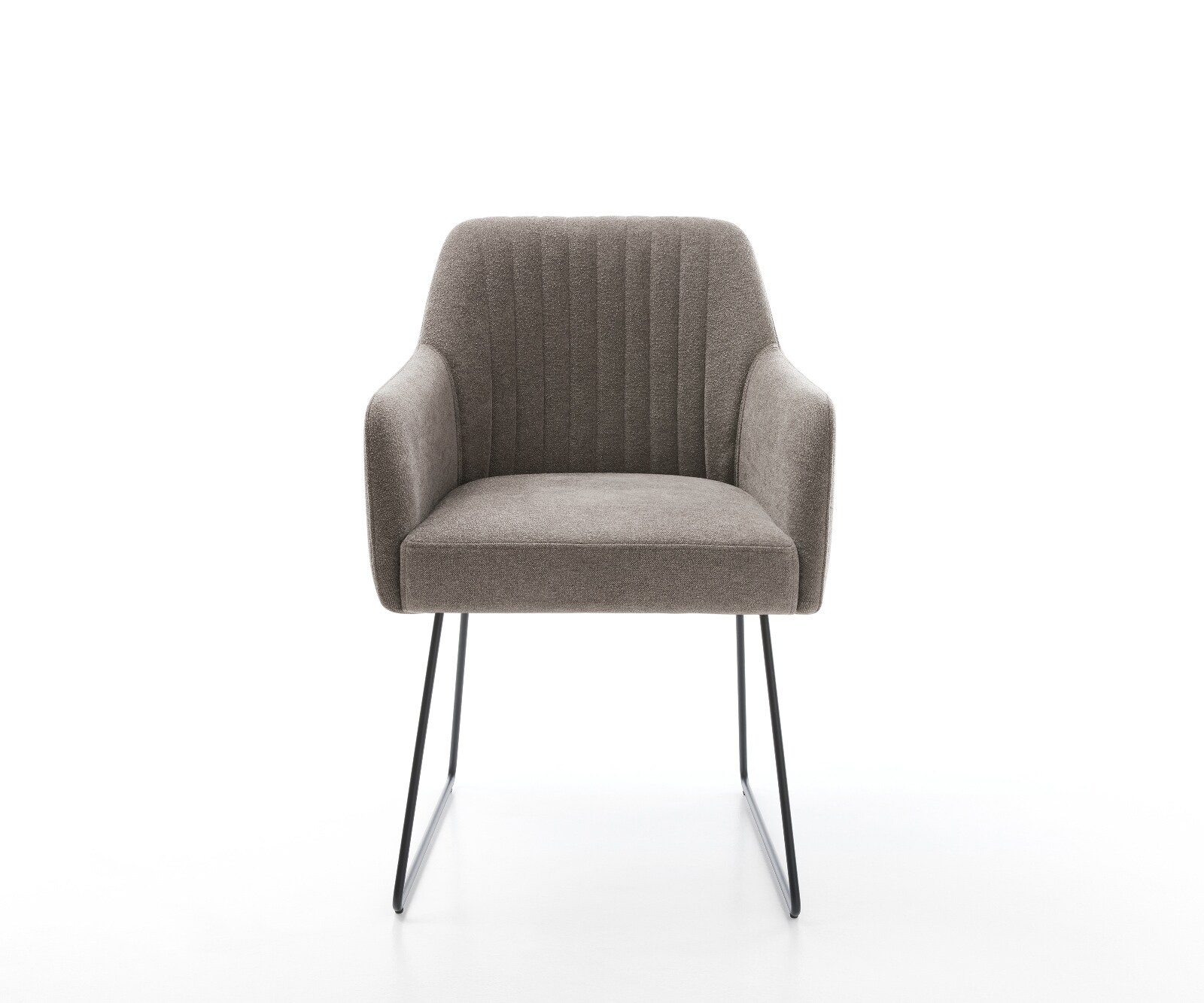 Chaise-de-salle-à-manger Greg-Flex tissu structuré doux taupe pied trapèze noir ressorts ensachés 1