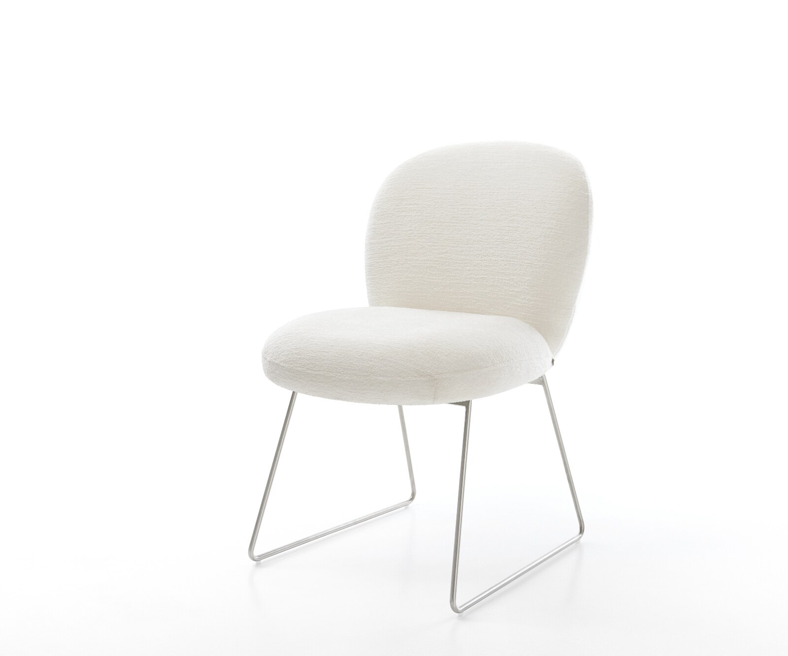 Chaise-de-salle-à-manger Nube-Flex bouclé doux beige pied trapèze acier inoxydable resorts ensachés 1