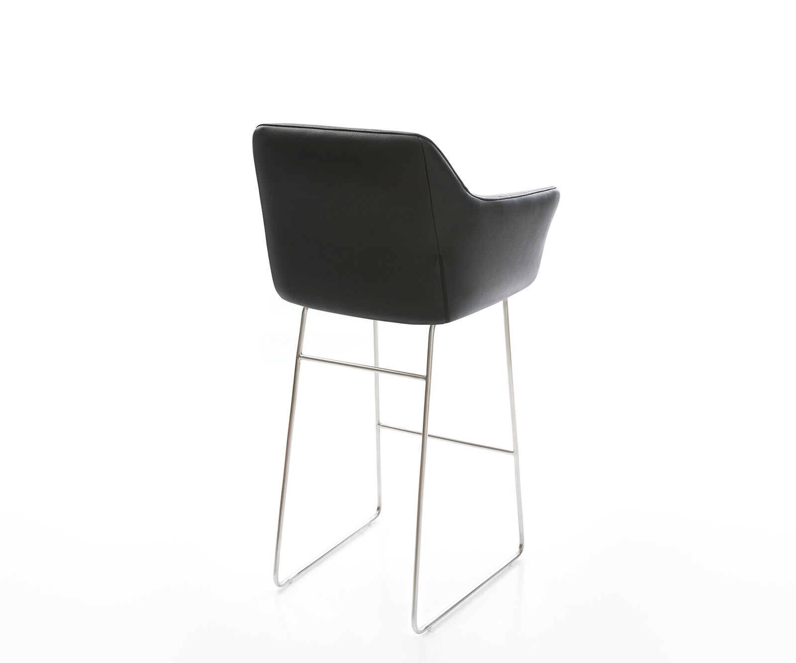 Chaise-de-bar Yulo-Flex cuir véritable noir cadre de patins acier inoxydable 4